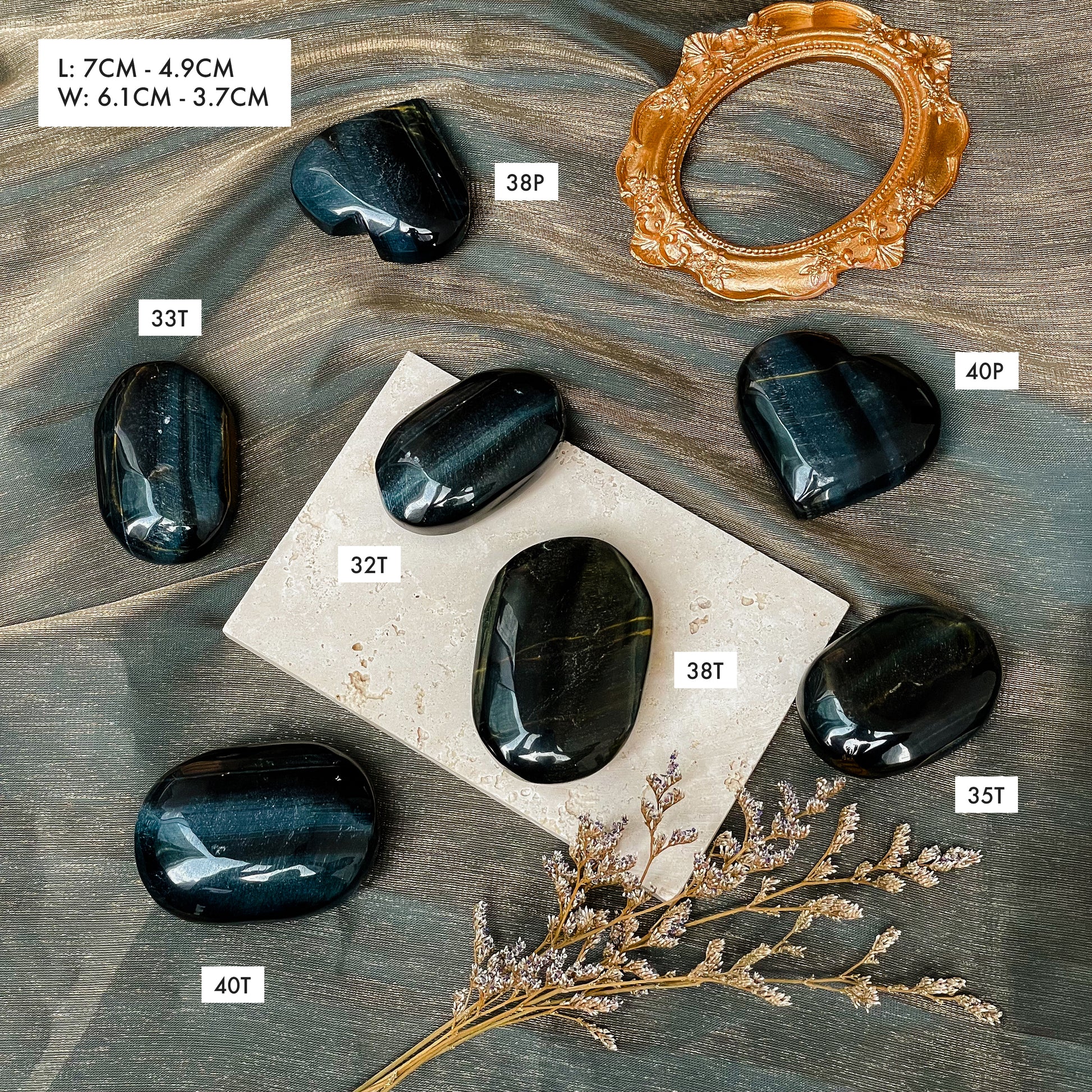 Blue Tigers Eye Palmstones and Hearts