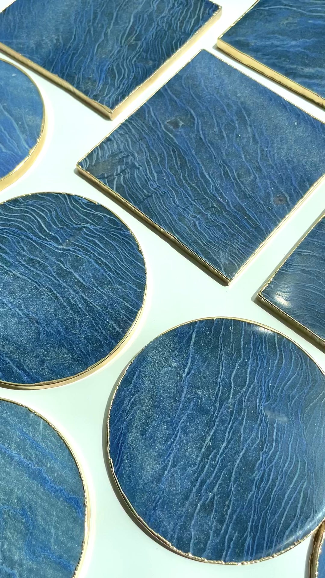 Blue Quartz Large Gold Edged Coasters Platters