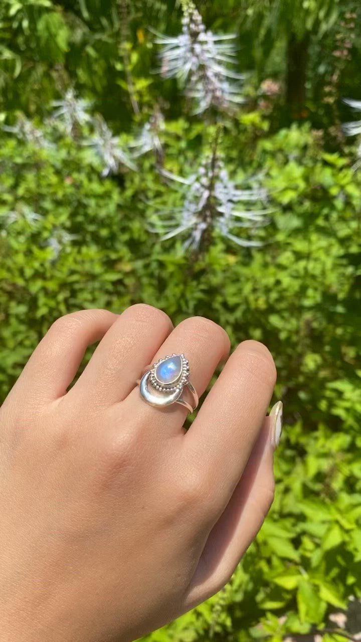 Moonstone Crescent Silver Ring MR-03