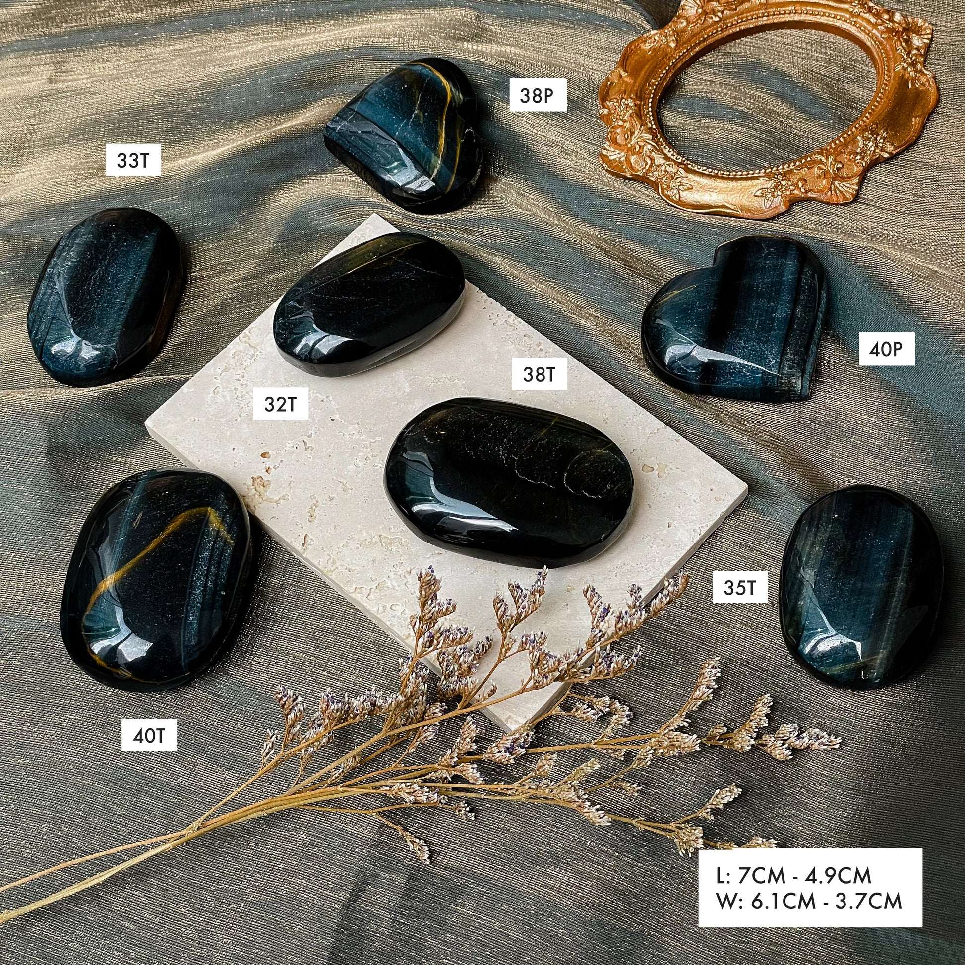 Blue Tigers Eye Palmstones and Hearts