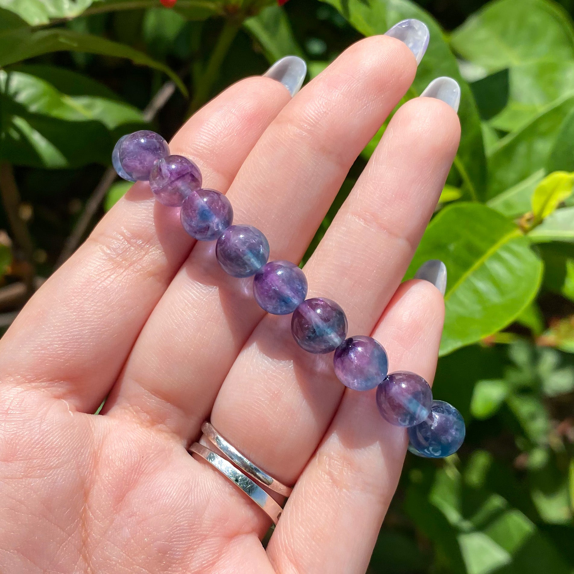 Purple Magenta Fluorite Bead Bracelet