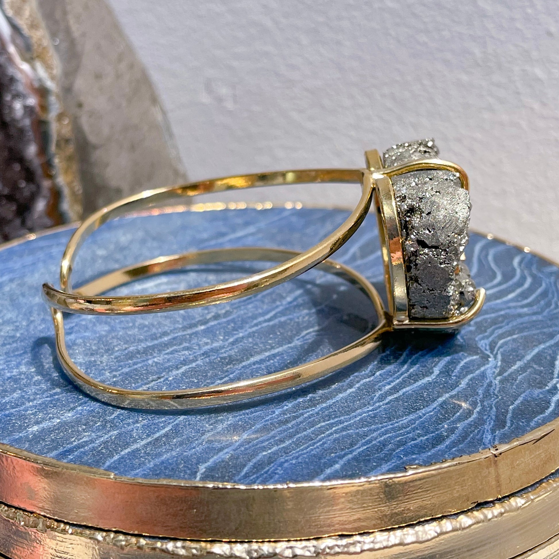 Druzy Pyrite Cuff Gold Bangles
