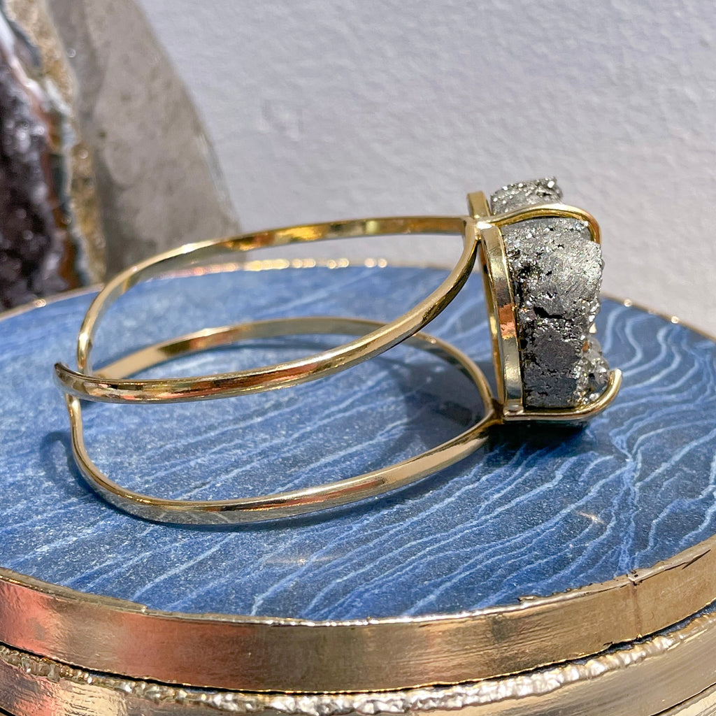 Druzy Pyrite Cuff Gold Bangles