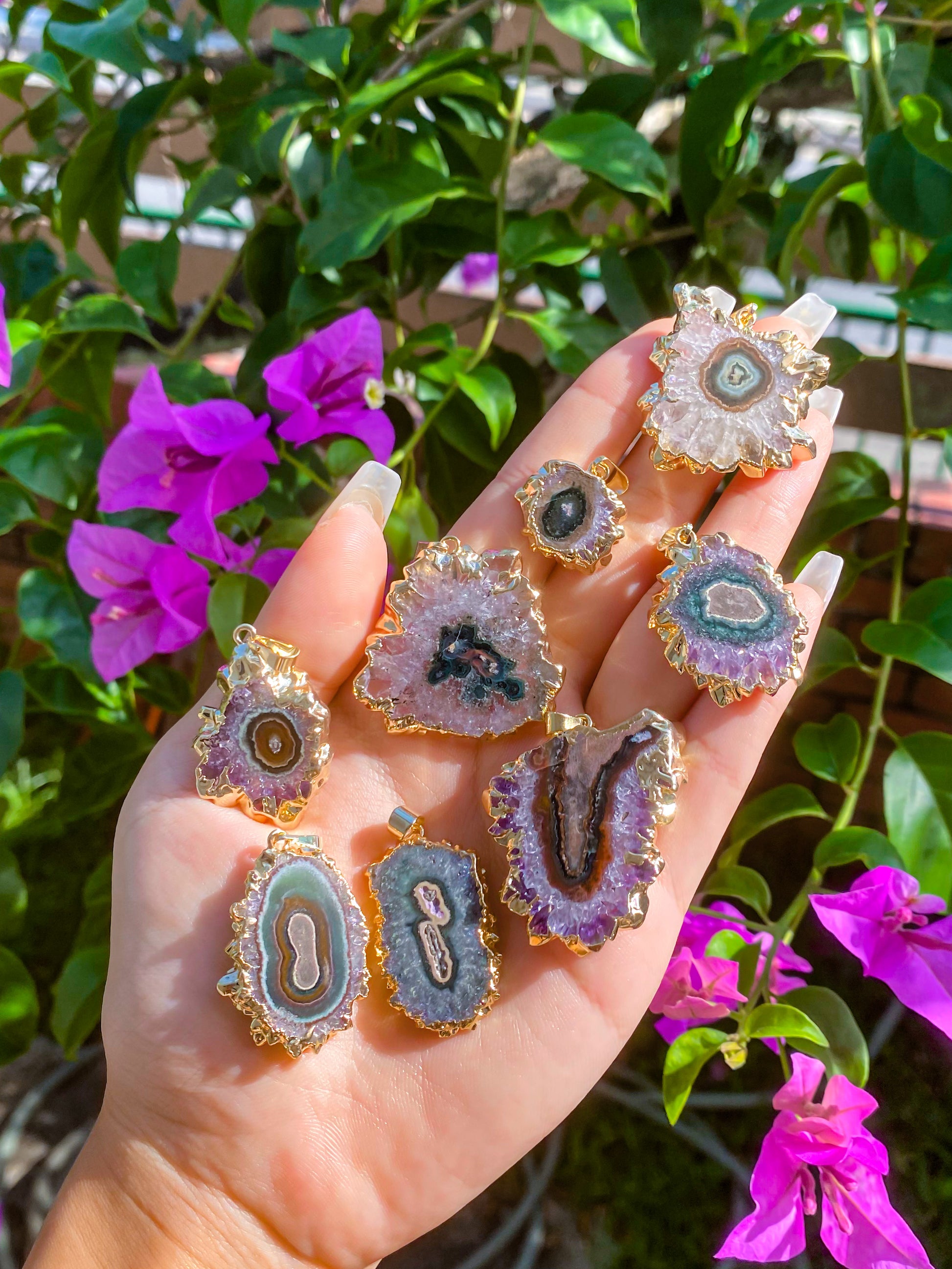 Amethyst Stalactite Pendants with Plated Edges