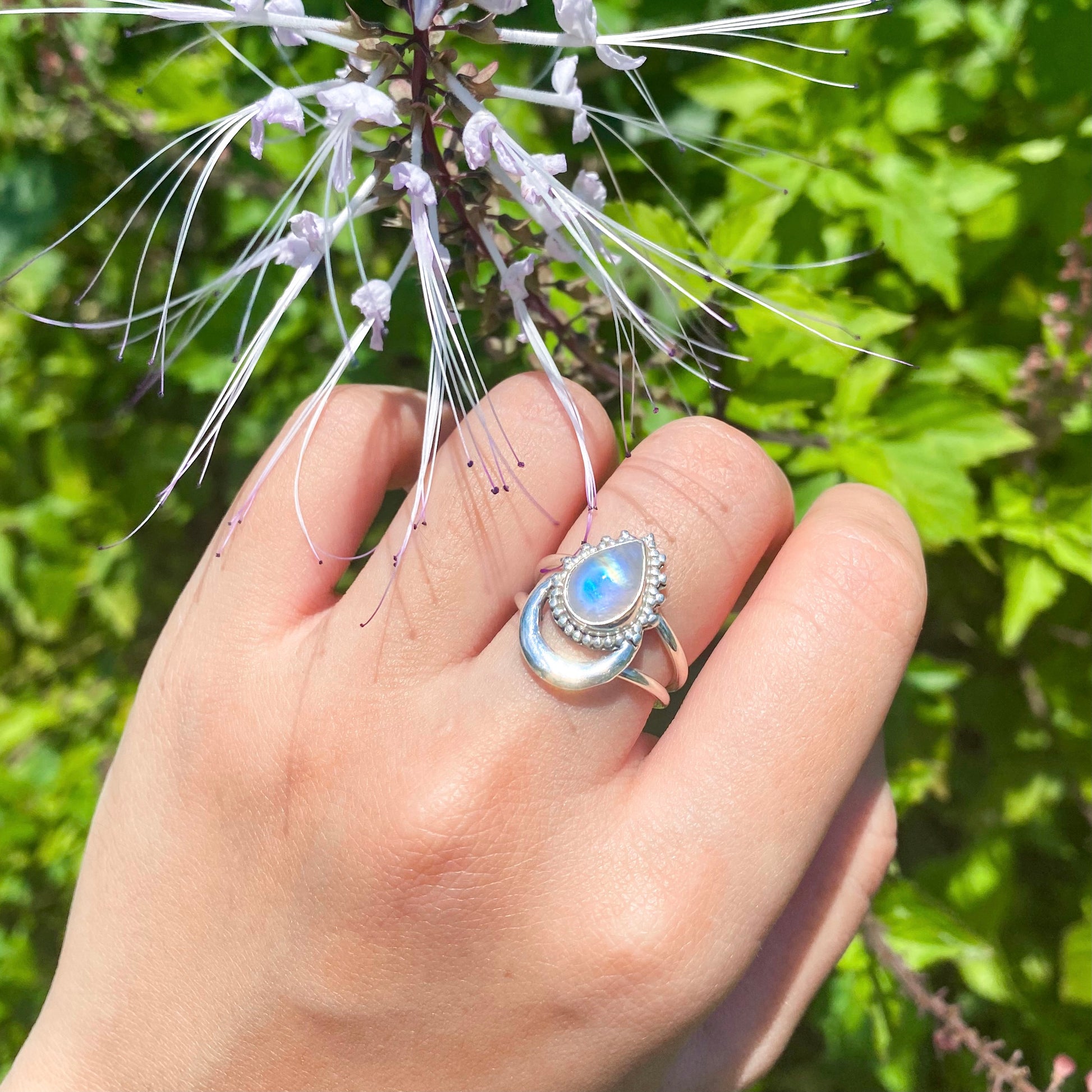 Moonstone Crescent Silver Ring MR-03