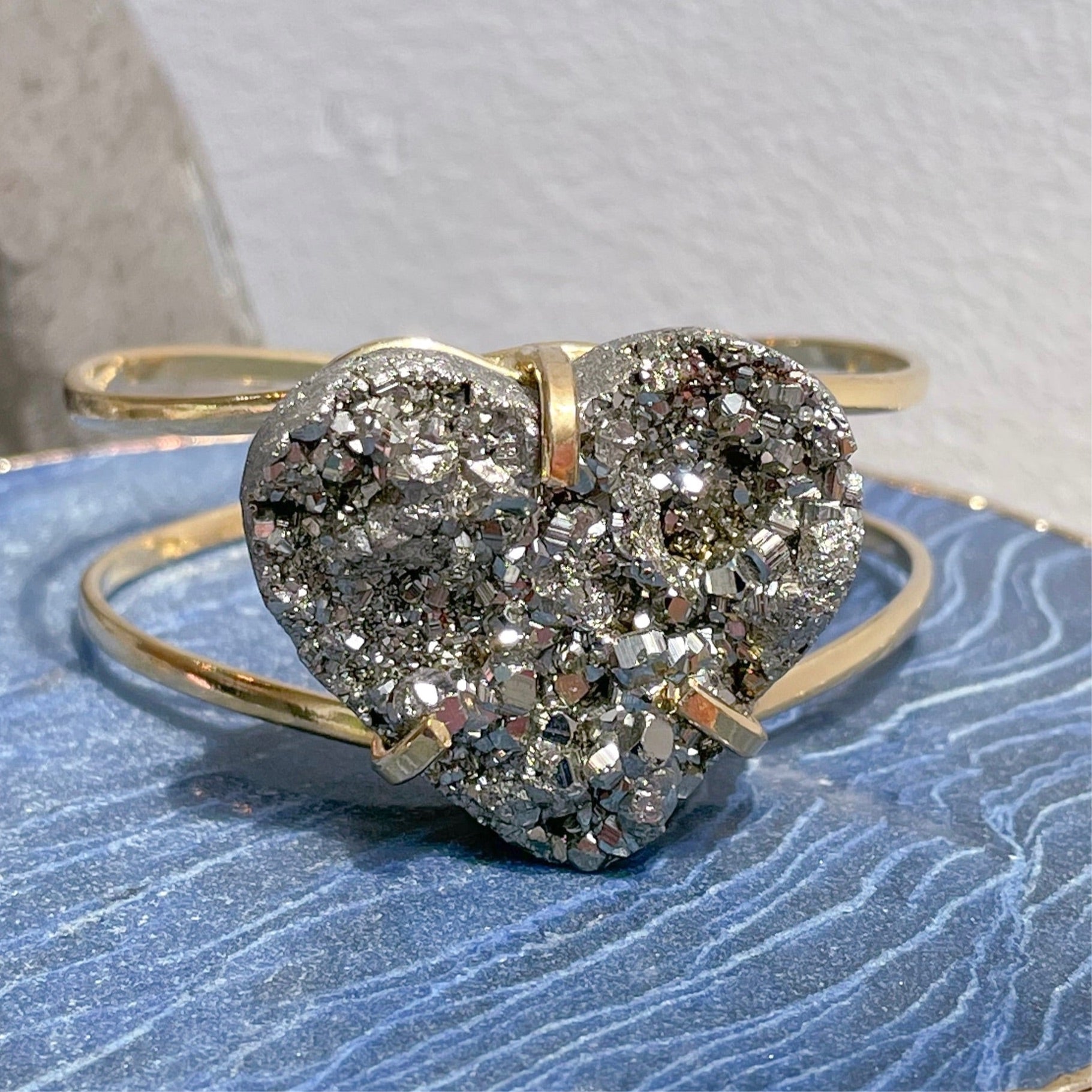 Druzy Pyrite Cuff Gold Bangles