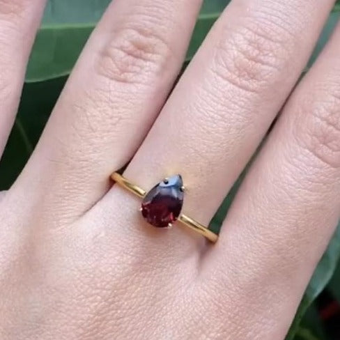 Garnet Gemstone Ring with Dainty Gold Band GR-01