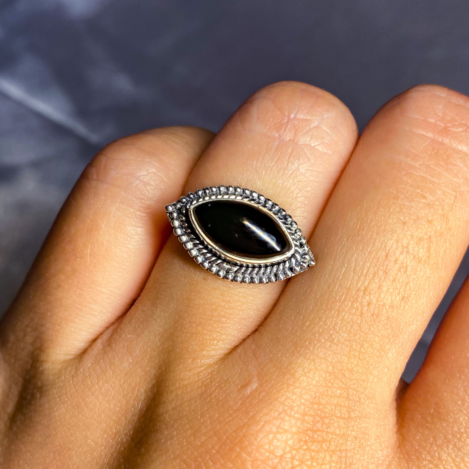 Black Onyx “Eye” Ring in Intricate Setting