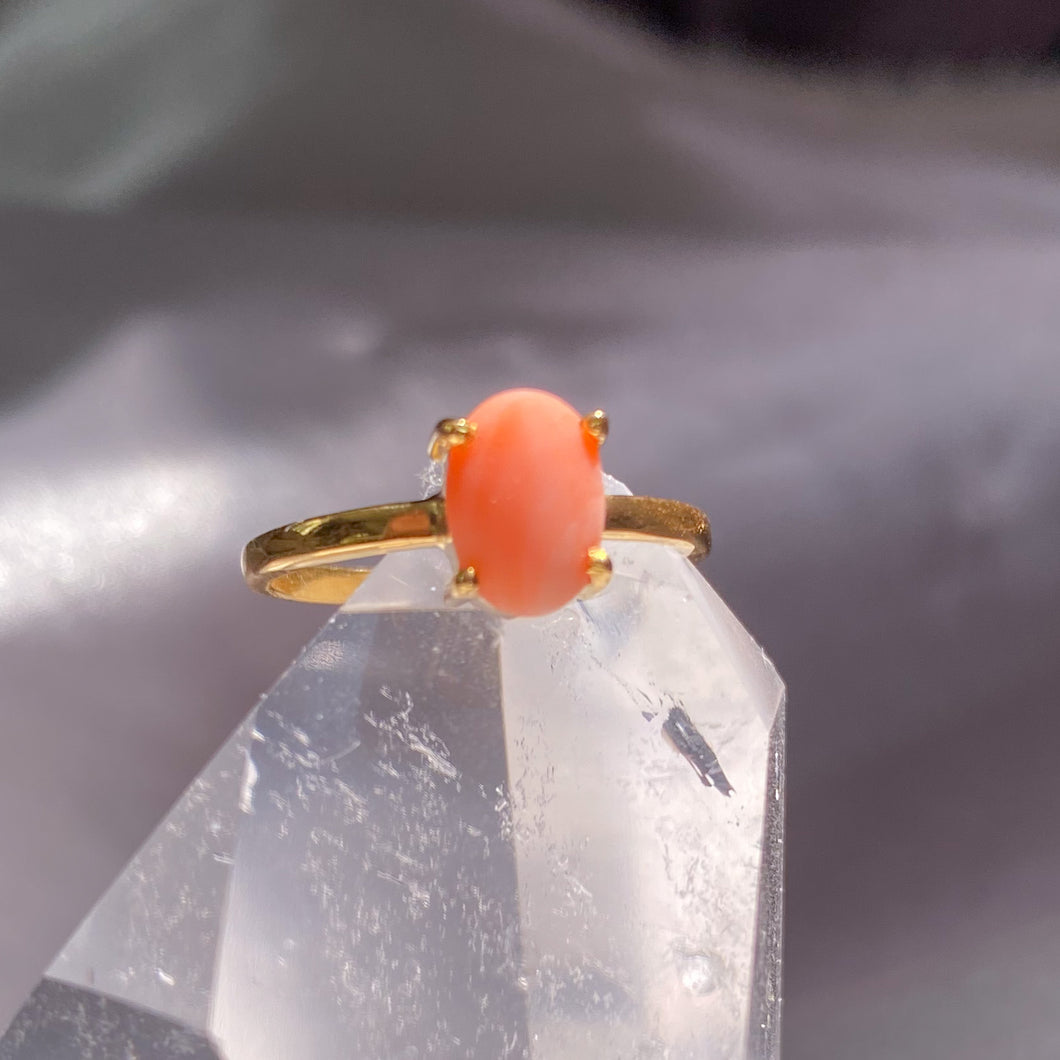 Pink Coral Ring with Dainty Gold Band