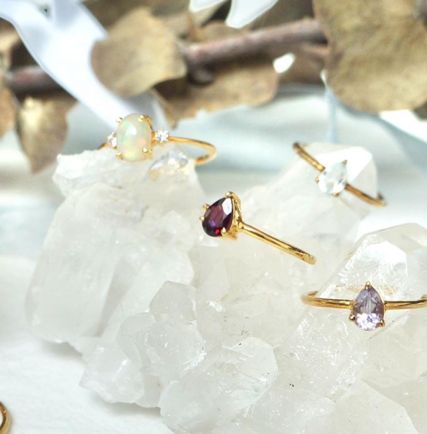 Garnet Gemstone Ring with Dainty Gold Band GR-01