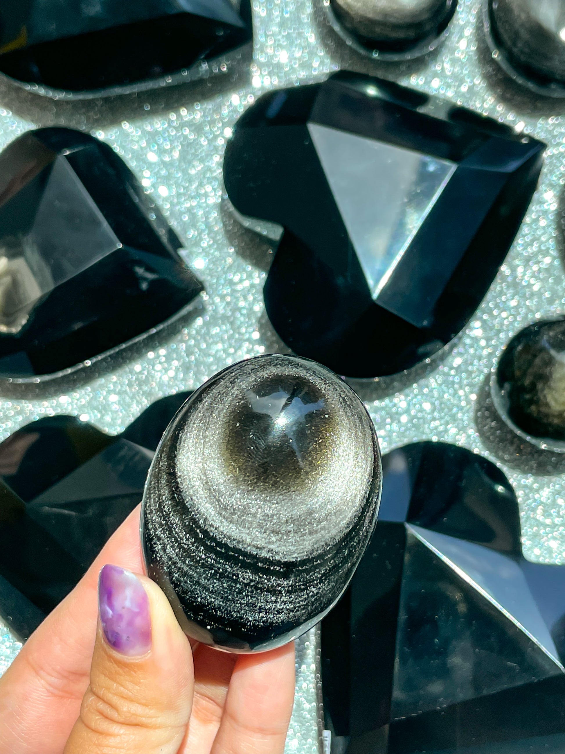 Silver Sheen Obsidian Palms