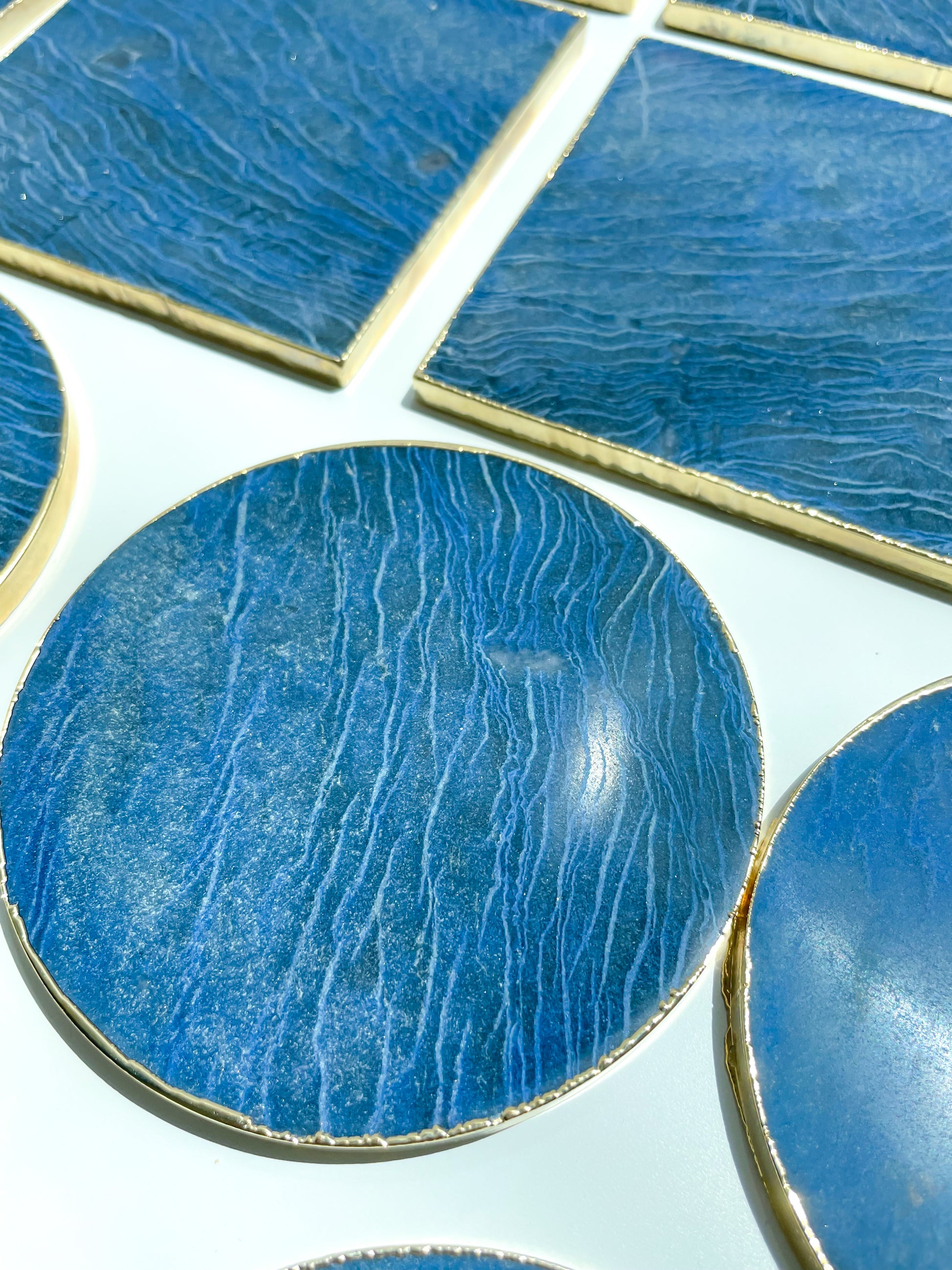Blue Quartz Large Gold Edged Coasters Platters