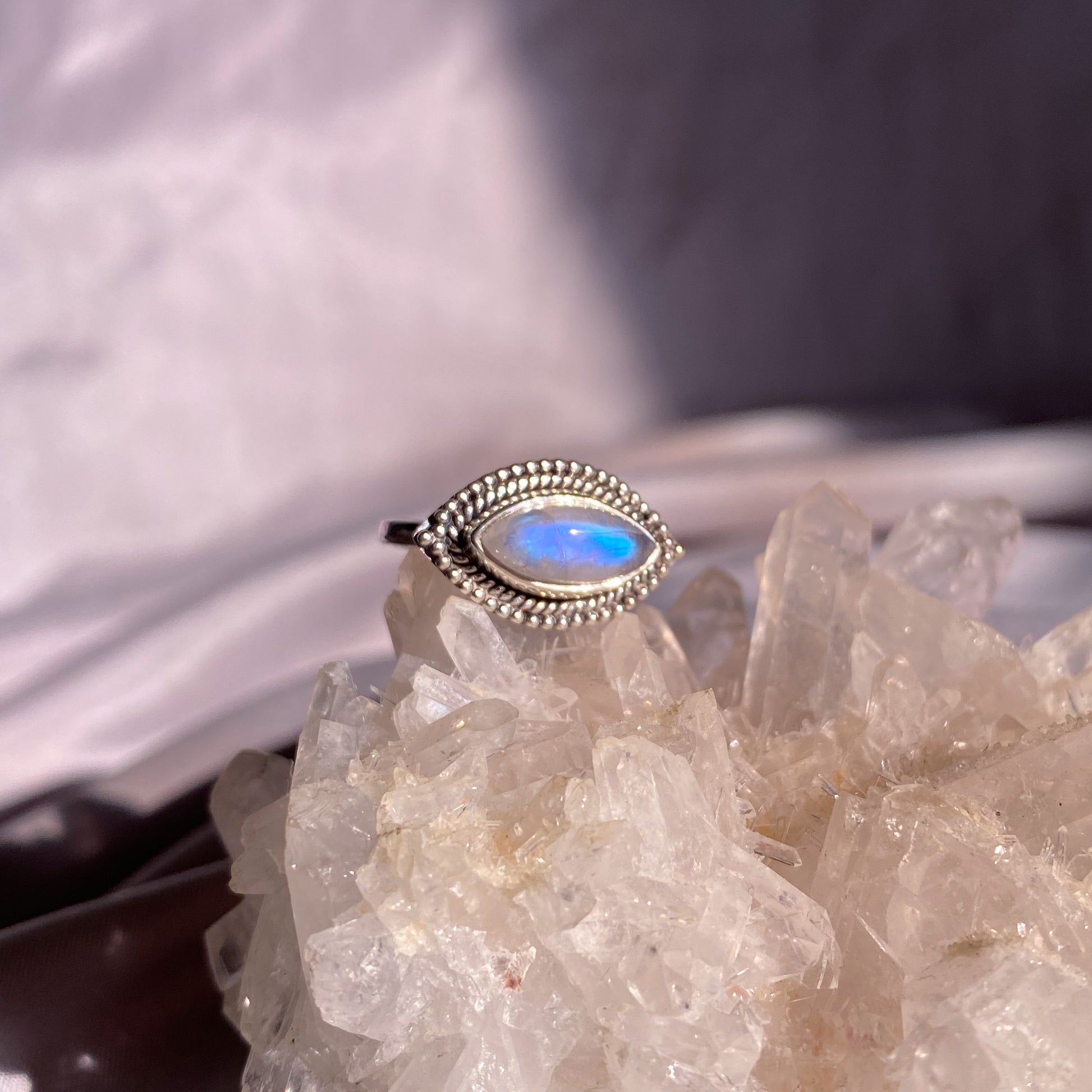 Moonstone “Eye” Ring in Intricate Setting