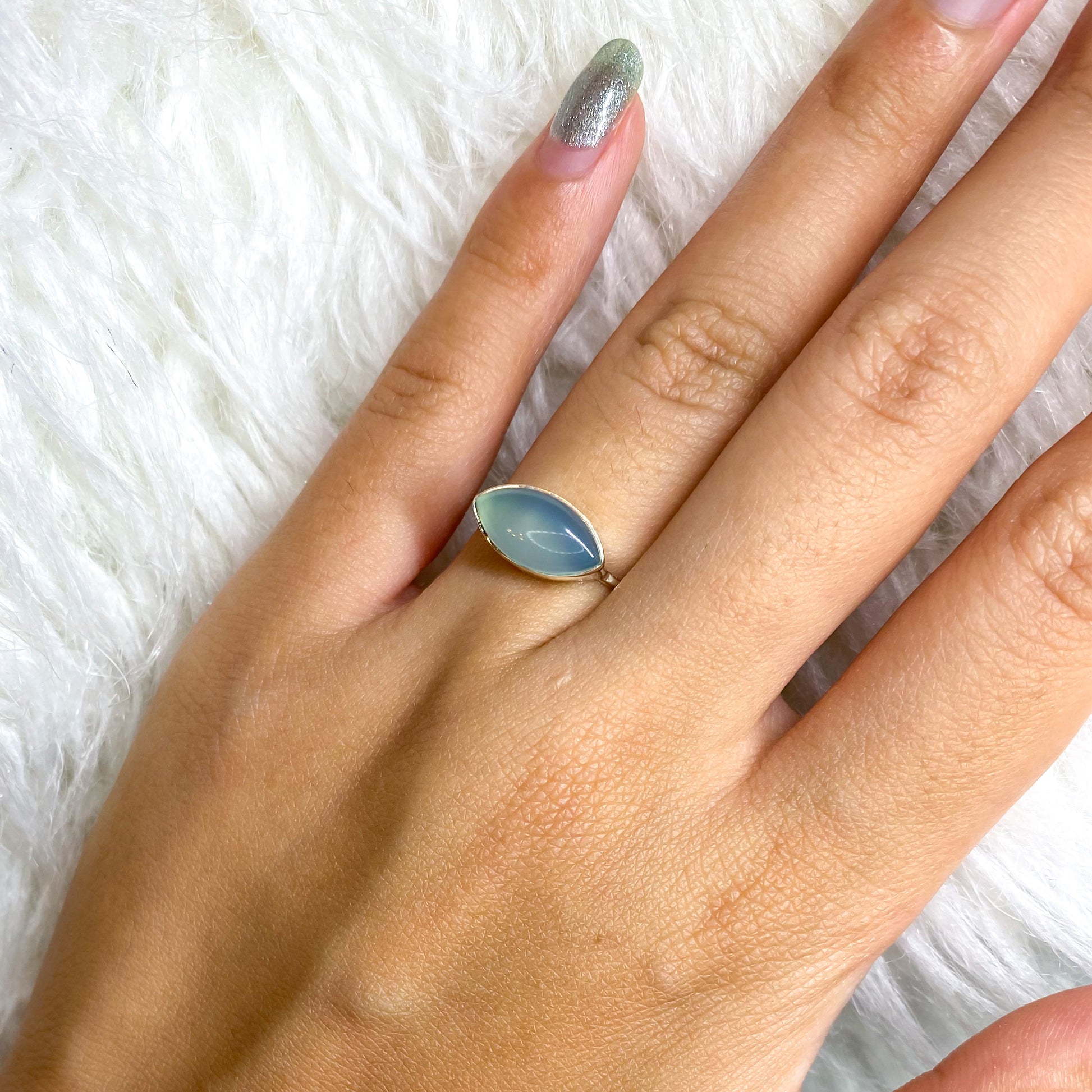Blue Chalcedony “Eye” Ring in Simple Setting