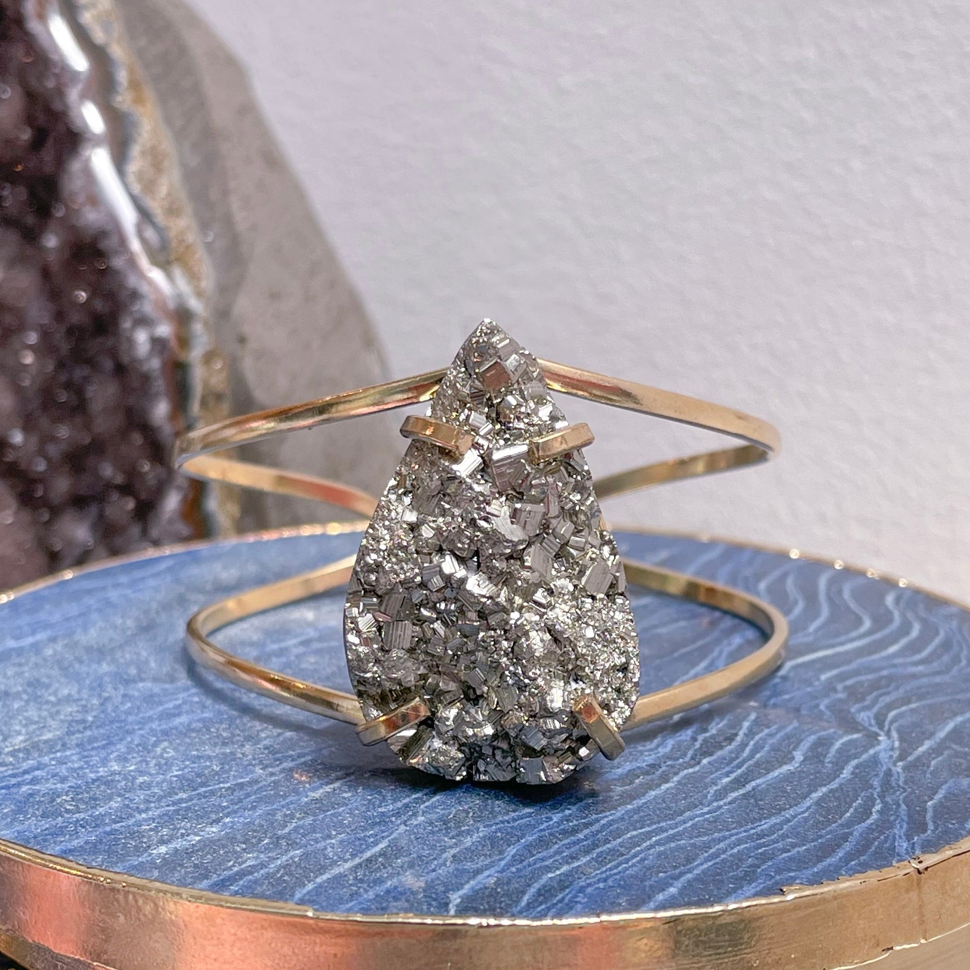 Druzy Pyrite Cuff Gold Bangles