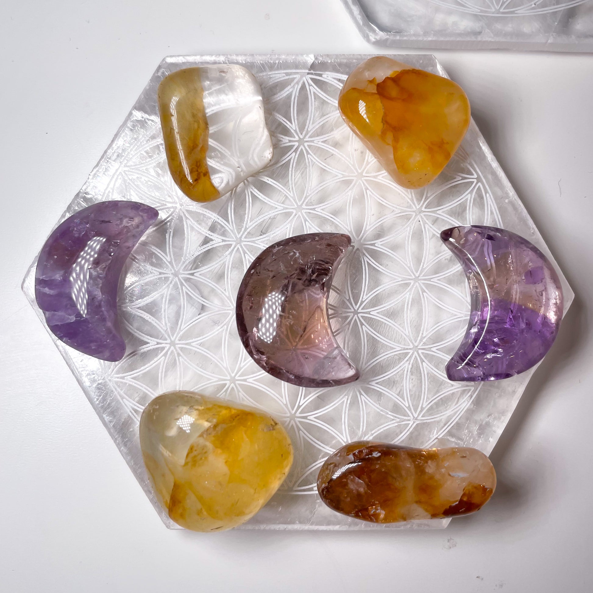 [Preorder] Selenite Flower of Life Gridding Cleansing Hexagon Plate