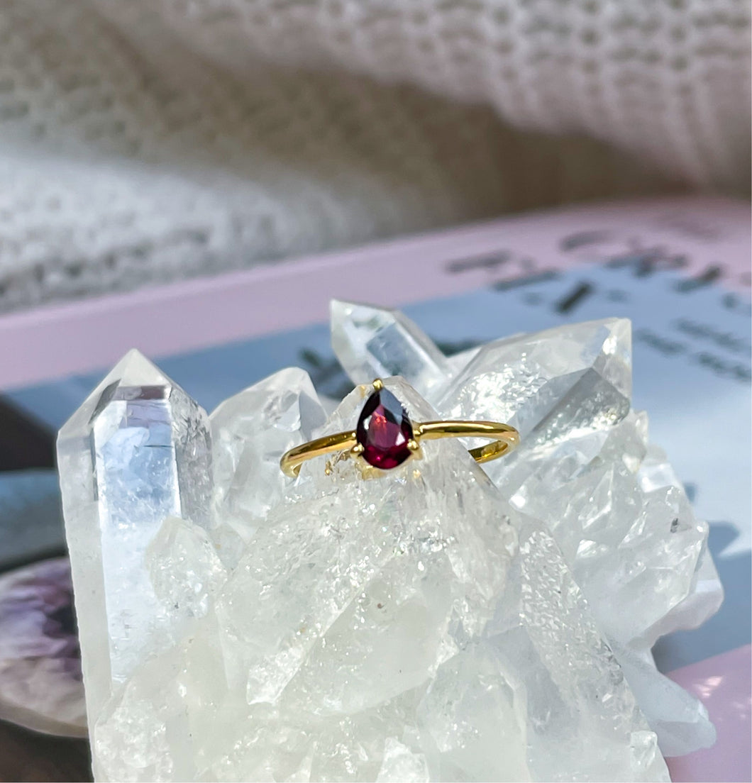 Garnet Gemstone Ring with Dainty Gold Band GR-01