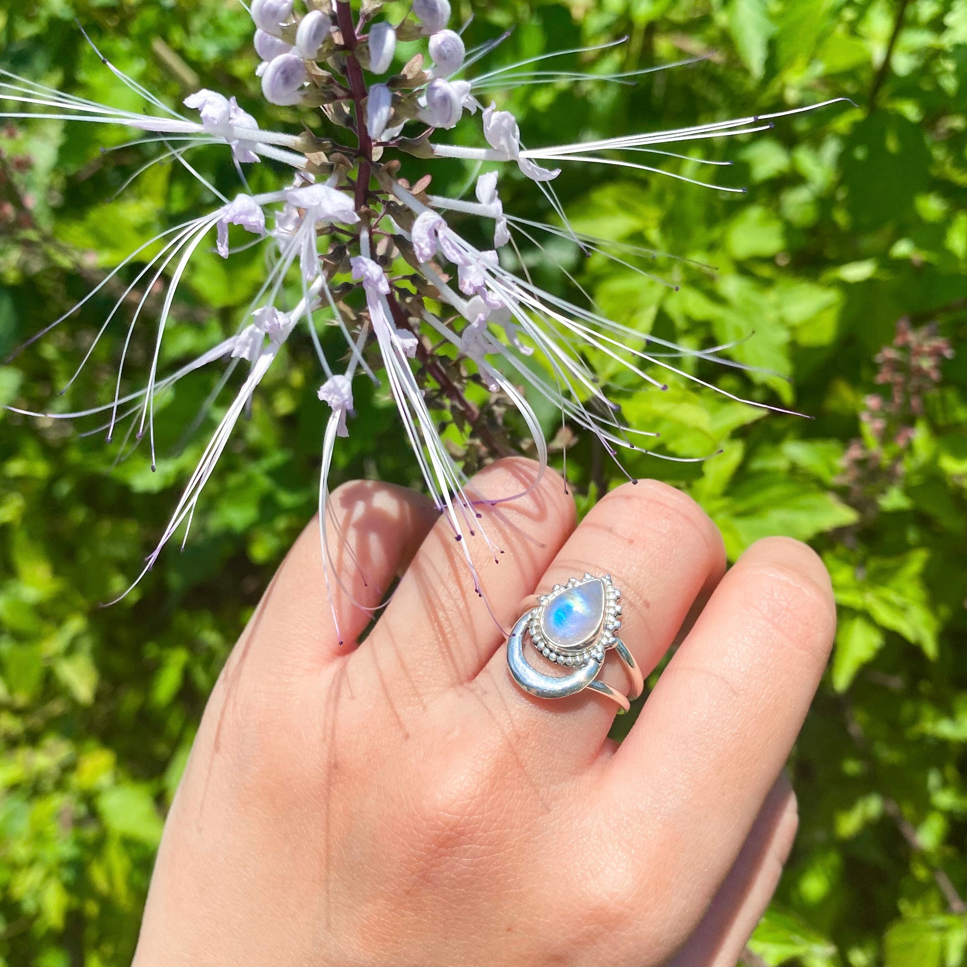 Moonstone Crescent Silver Ring MR-03