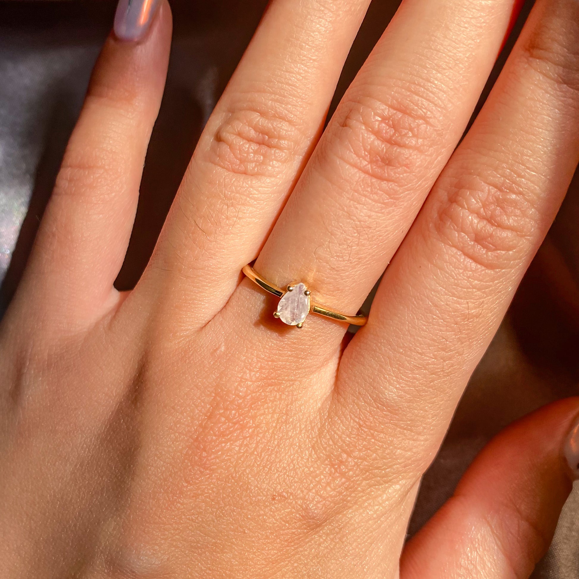 Moonstone Gemstone Ring with Dainty Gold Band MR-01