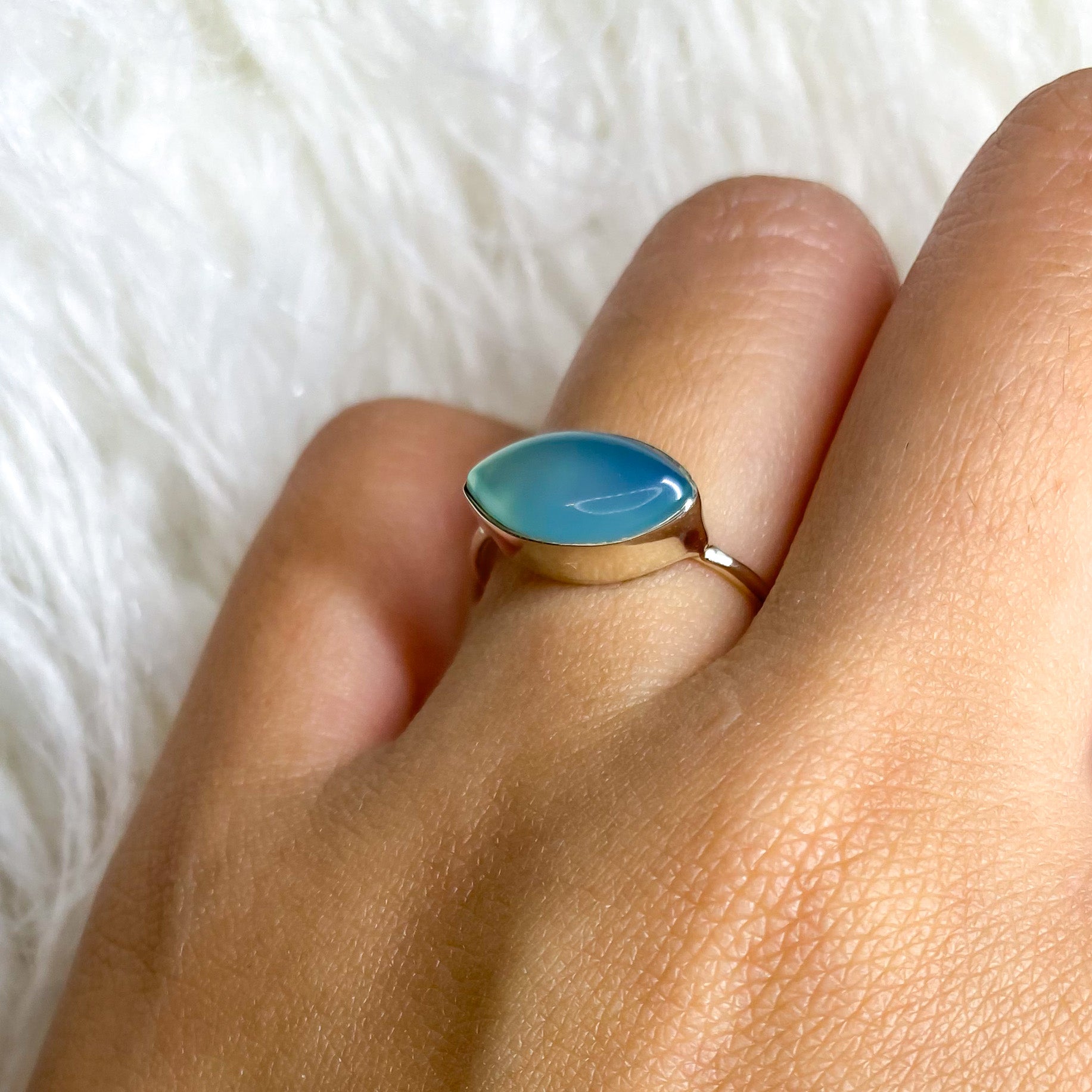 Blue Chalcedony “Eye” Ring in Simple Setting