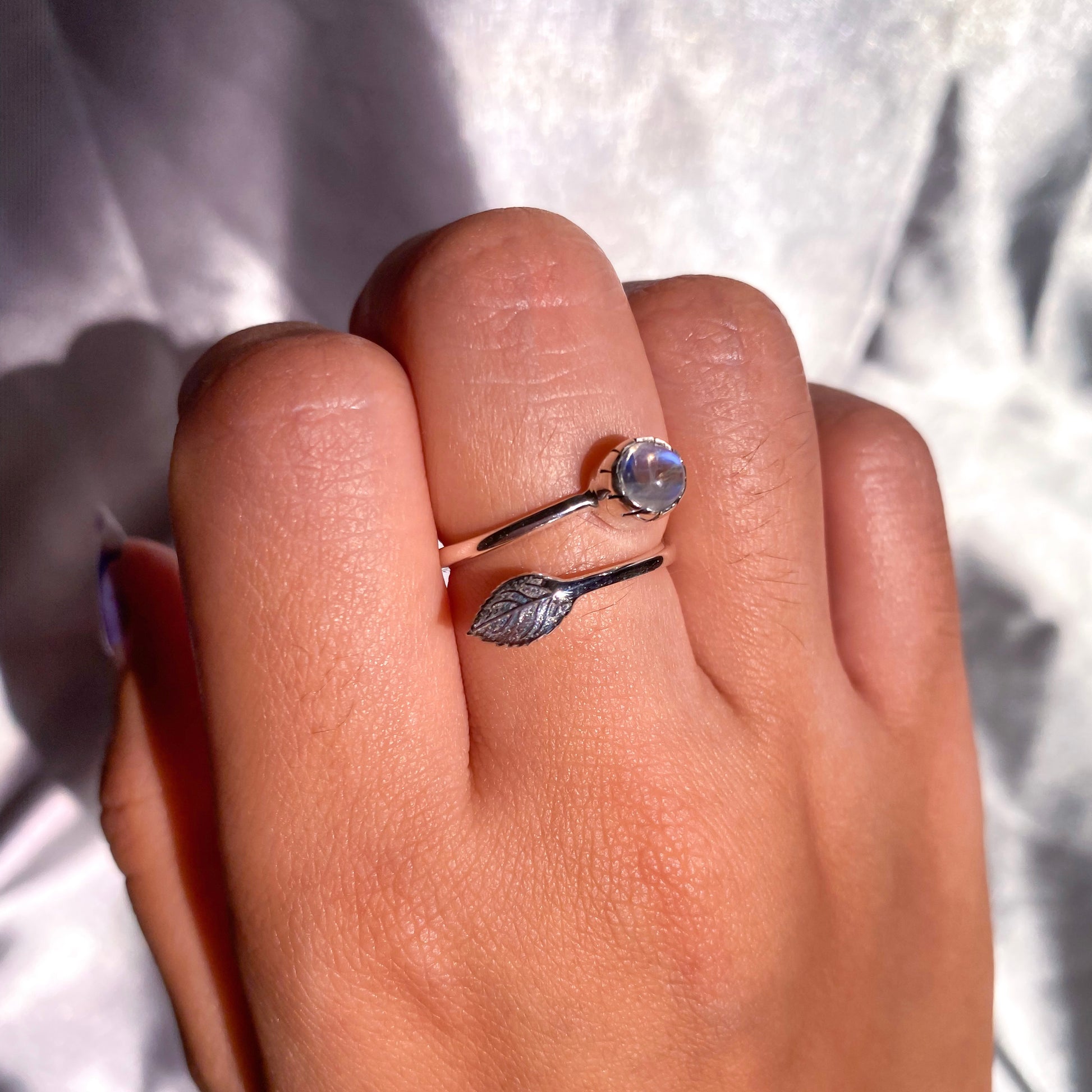 Moonstone Gemstone in 925 Sterling Silver Leaf Ring - Preorder