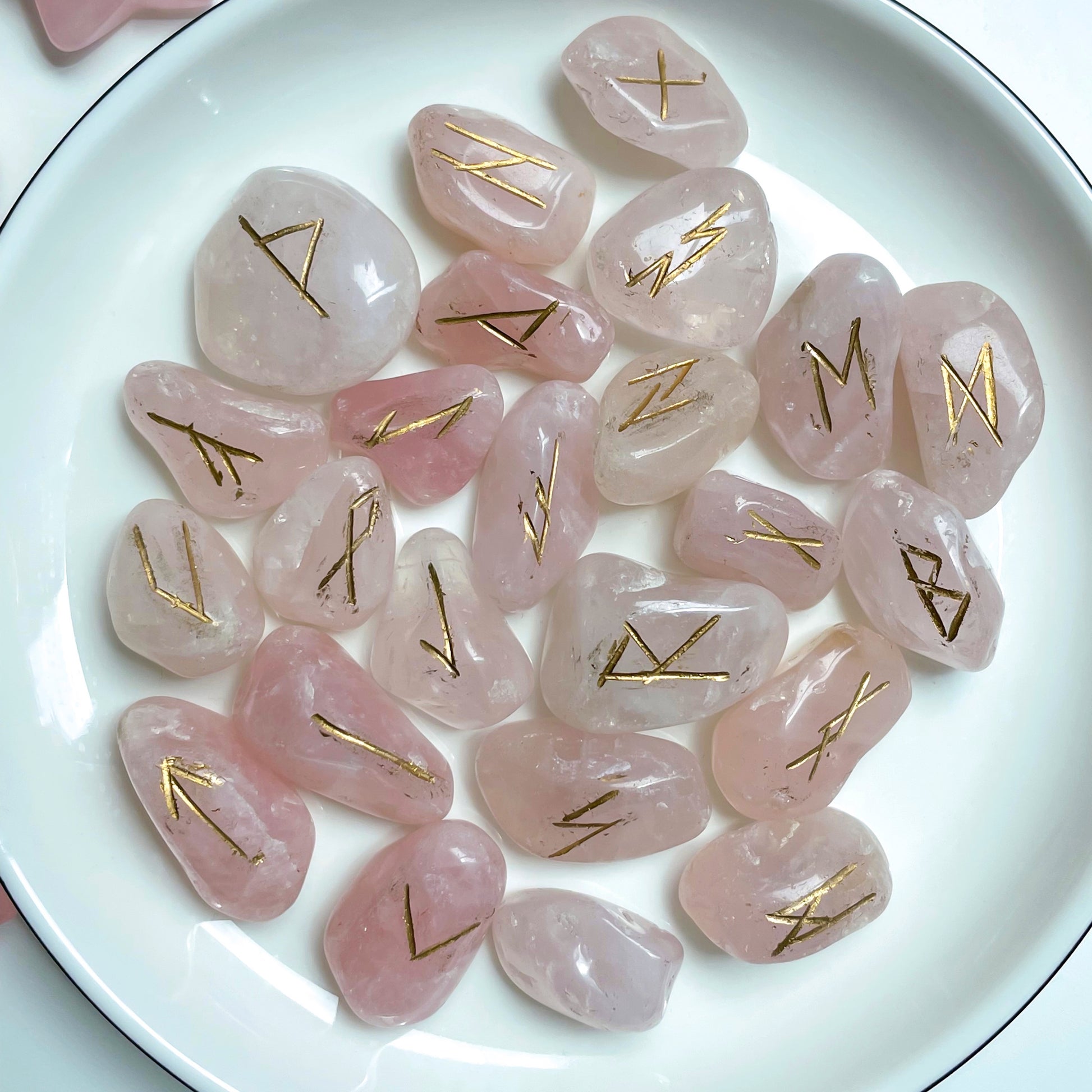 Alphabetised Rose Quartz Rune Stones