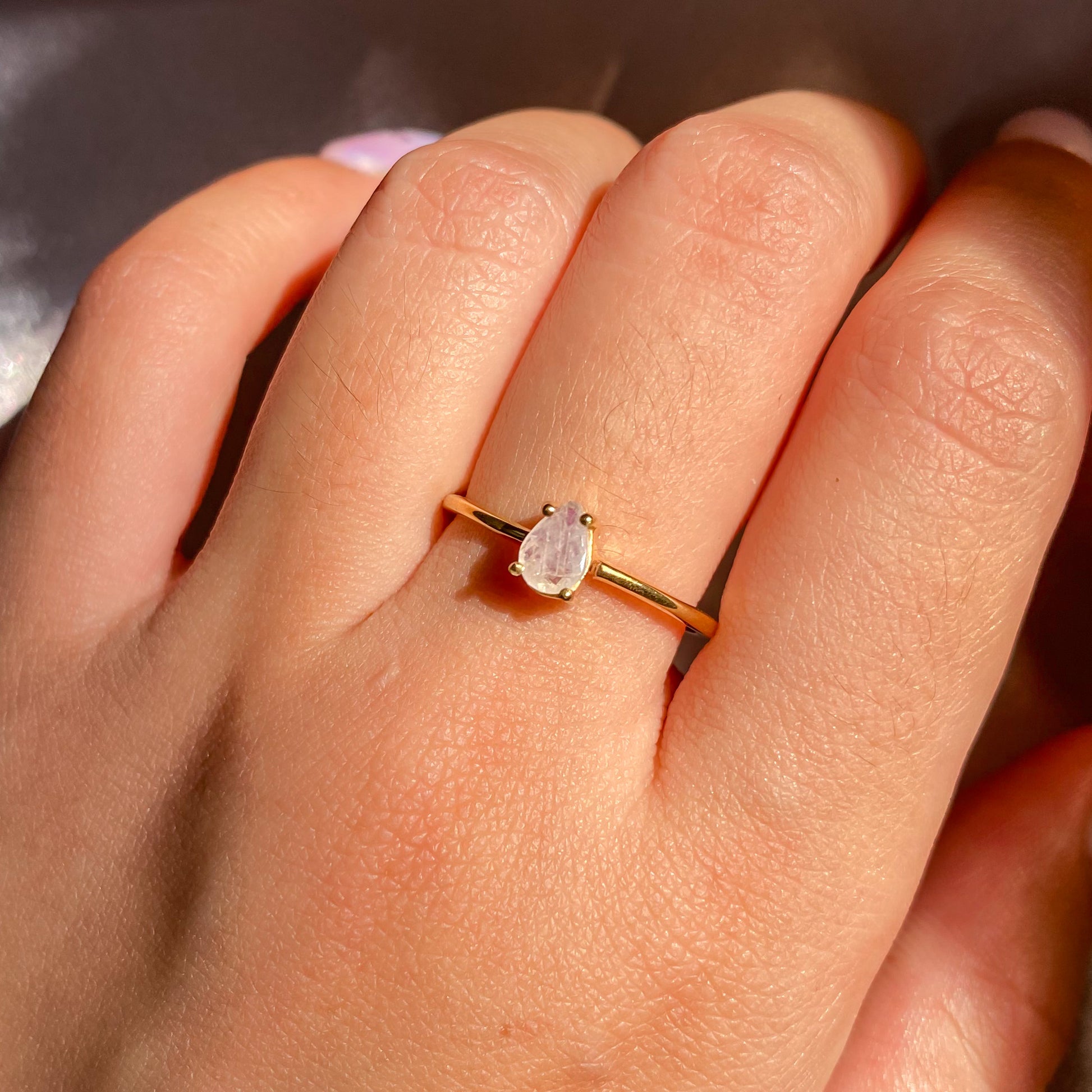 Moonstone Gemstone Ring with Dainty Gold Band MR-01