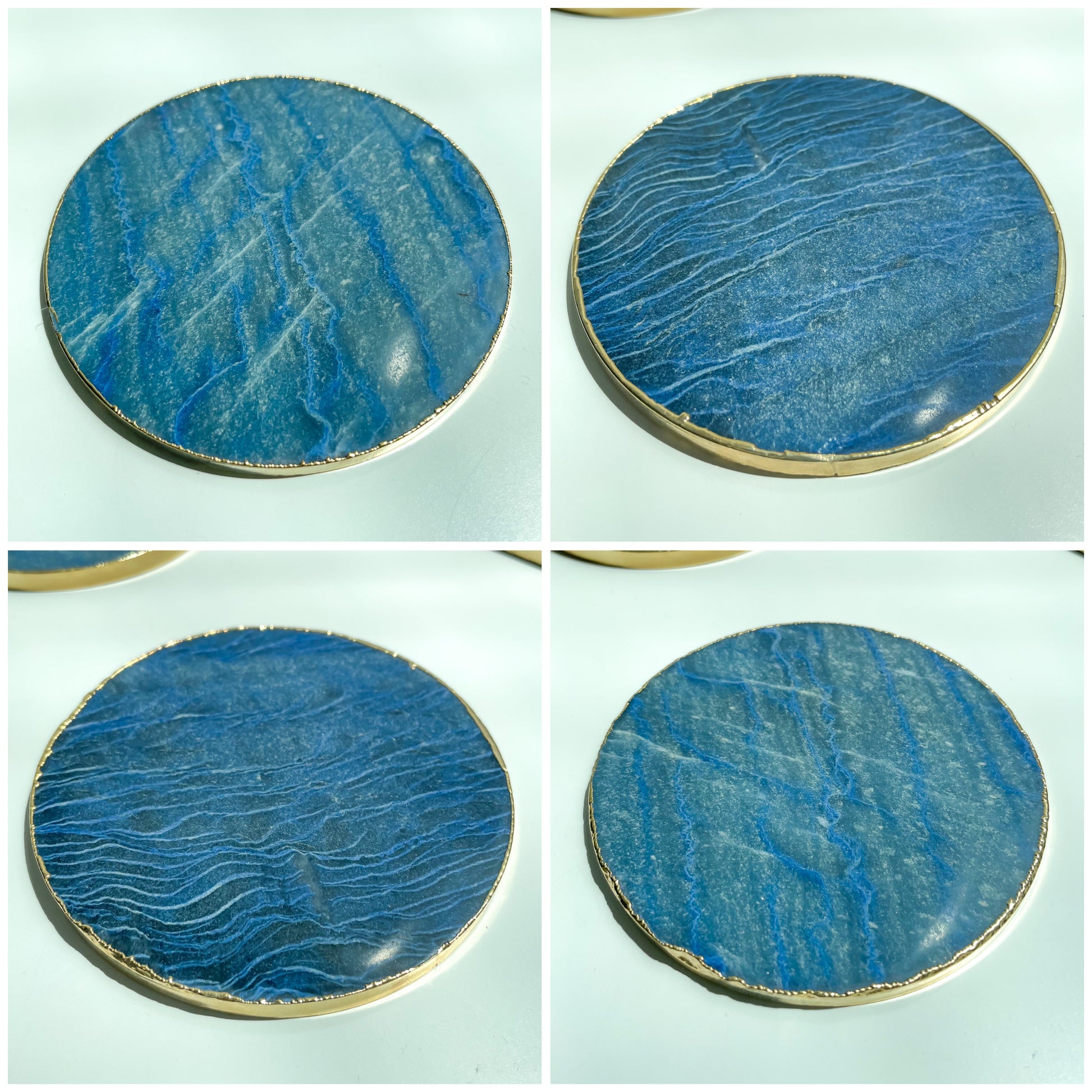 Blue Quartz Large Gold Edged Coasters Platters