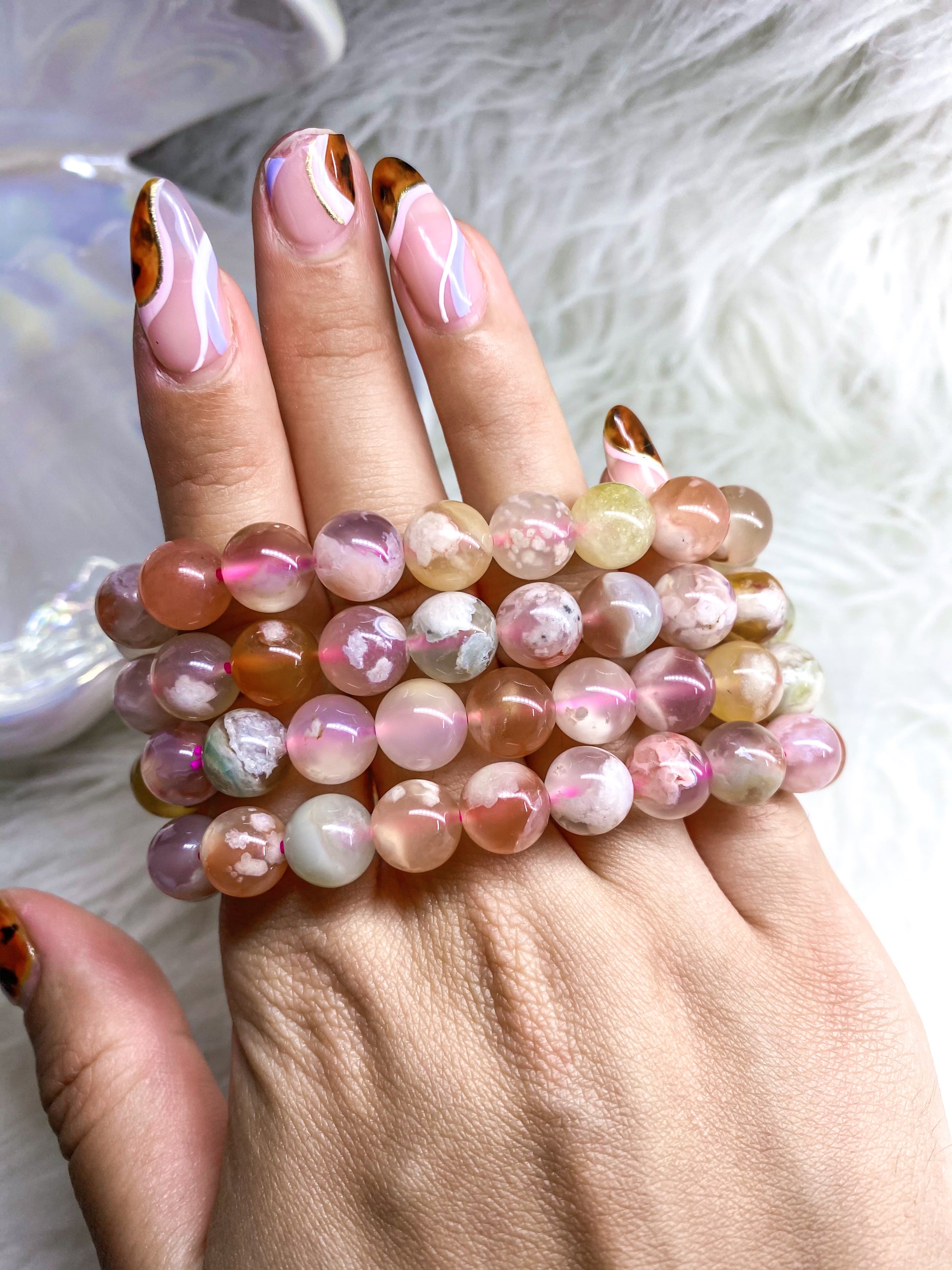 Flower Agate Bead Bracelet