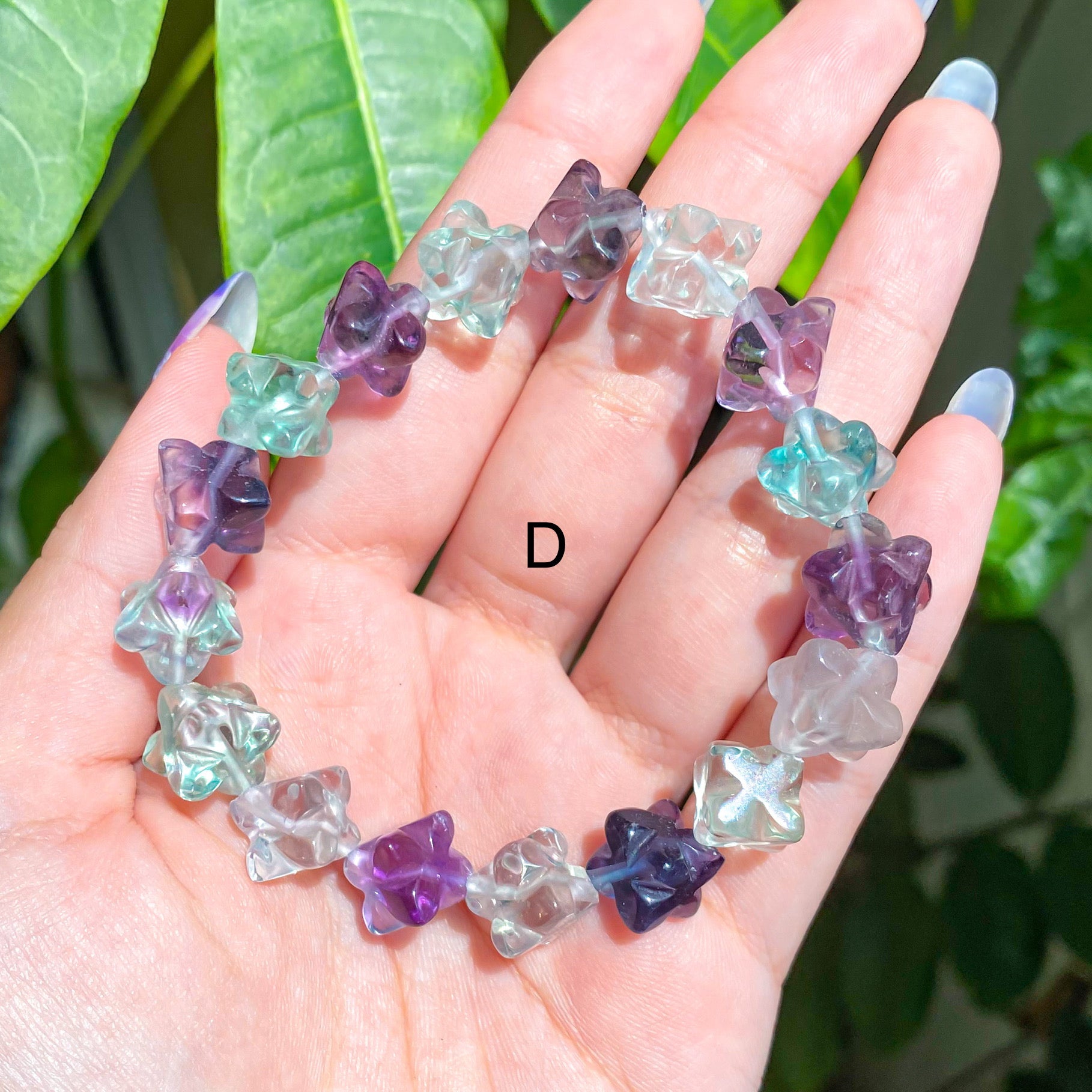 Clover Rainbow Fluorite Crystal Bead Bracelet