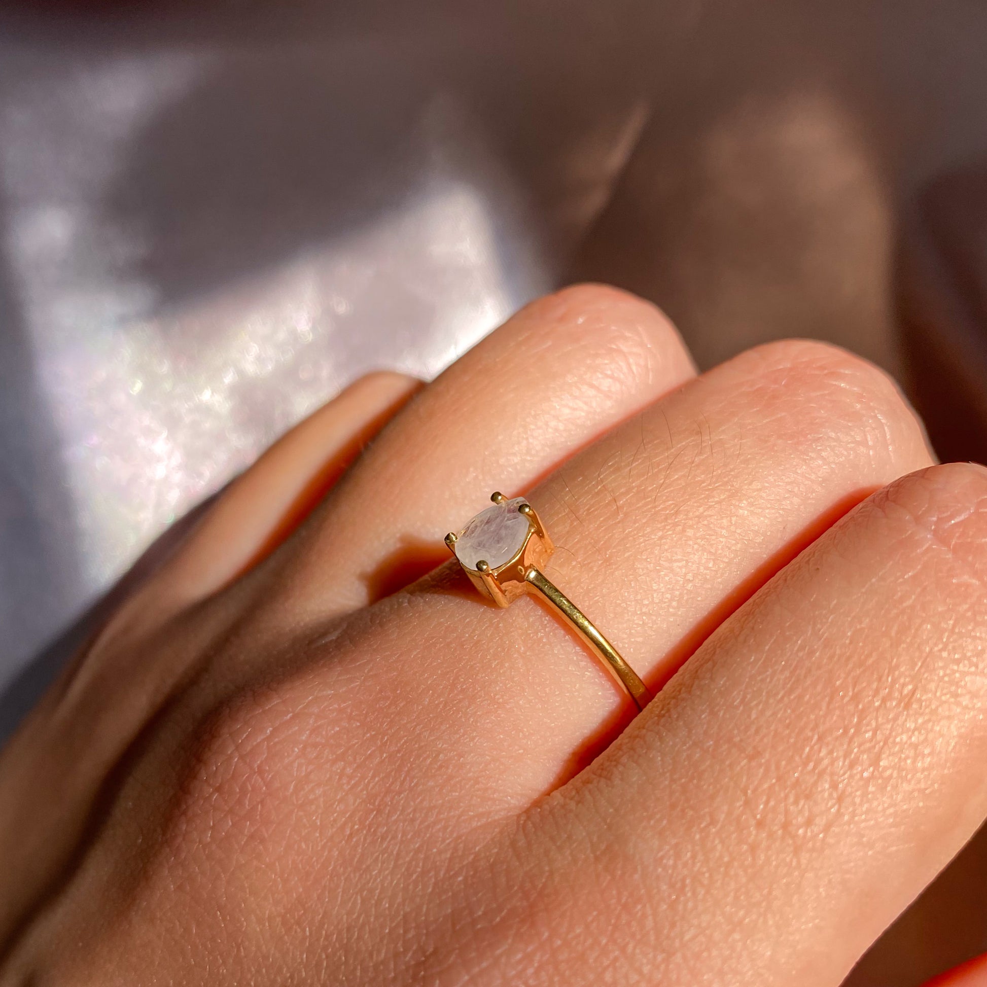 Moonstone Gemstone Ring with Dainty Gold Band MR-01