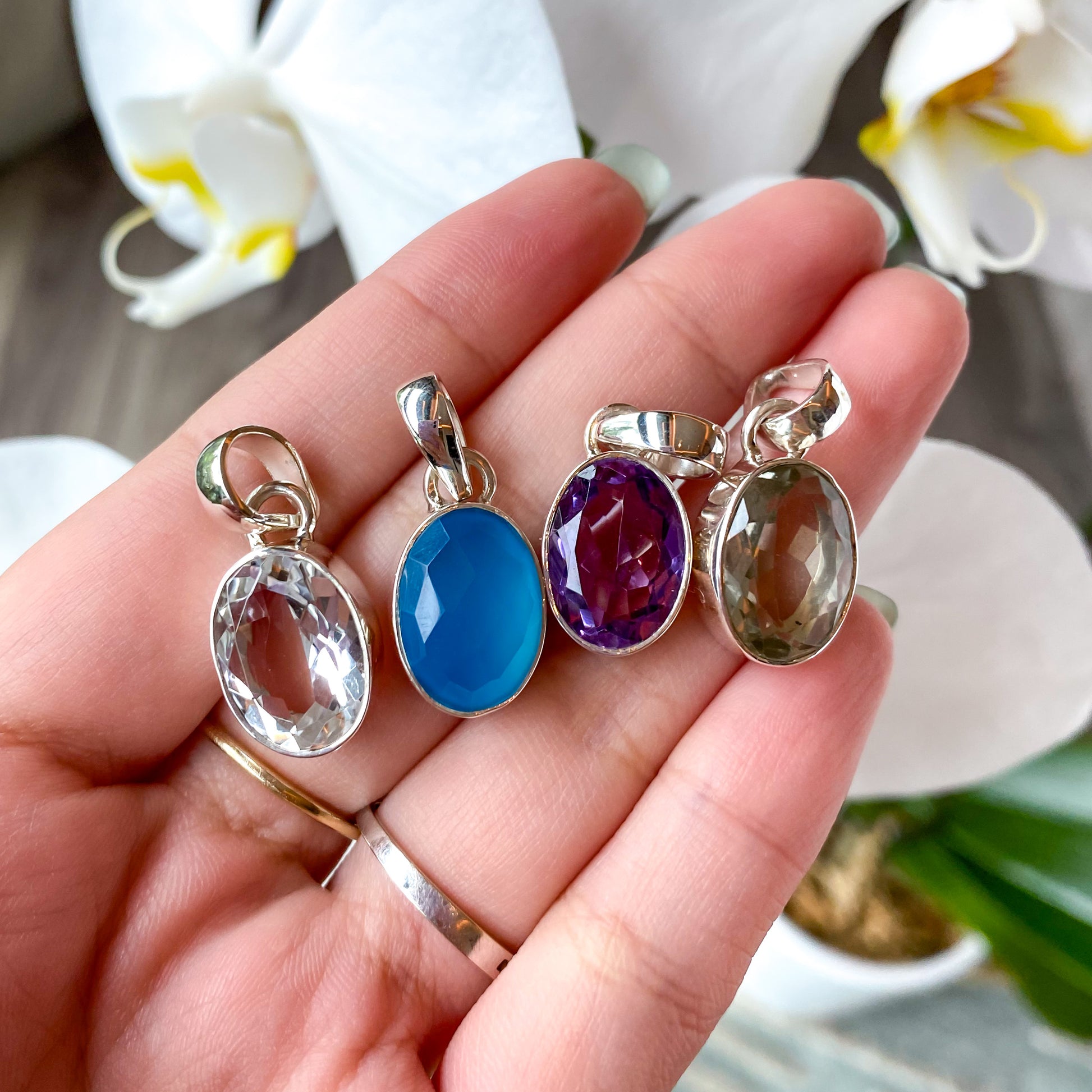 Blue Chalcedony Faceted Gemstone Pendant