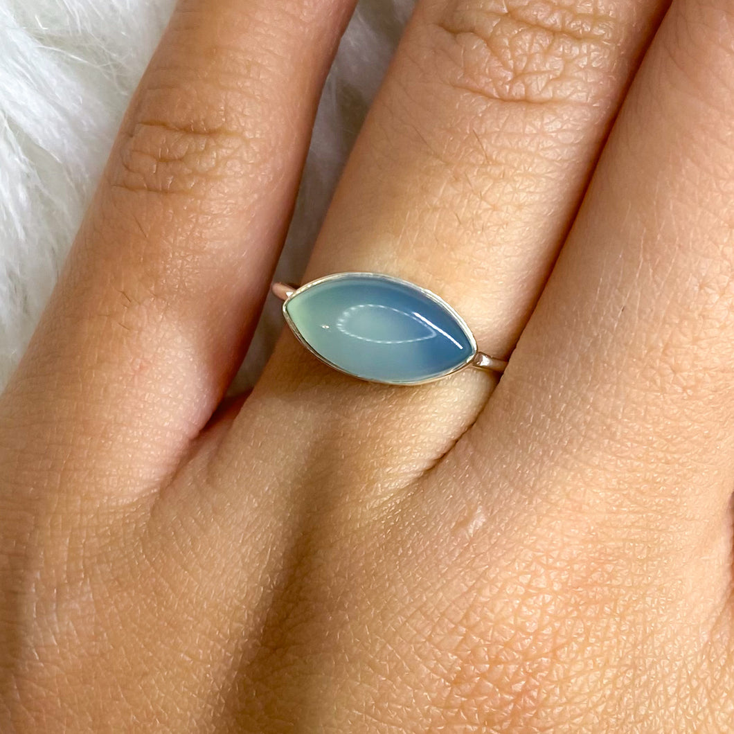 Blue Chalcedony “Eye” Ring in Simple Setting