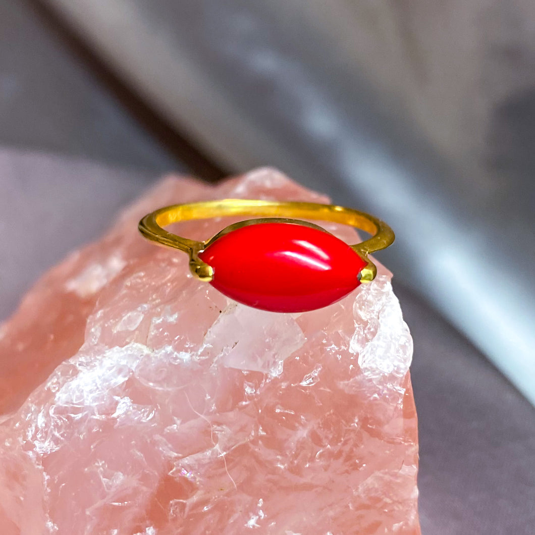 Red Coral Ring with Dainty Gold Filled Band