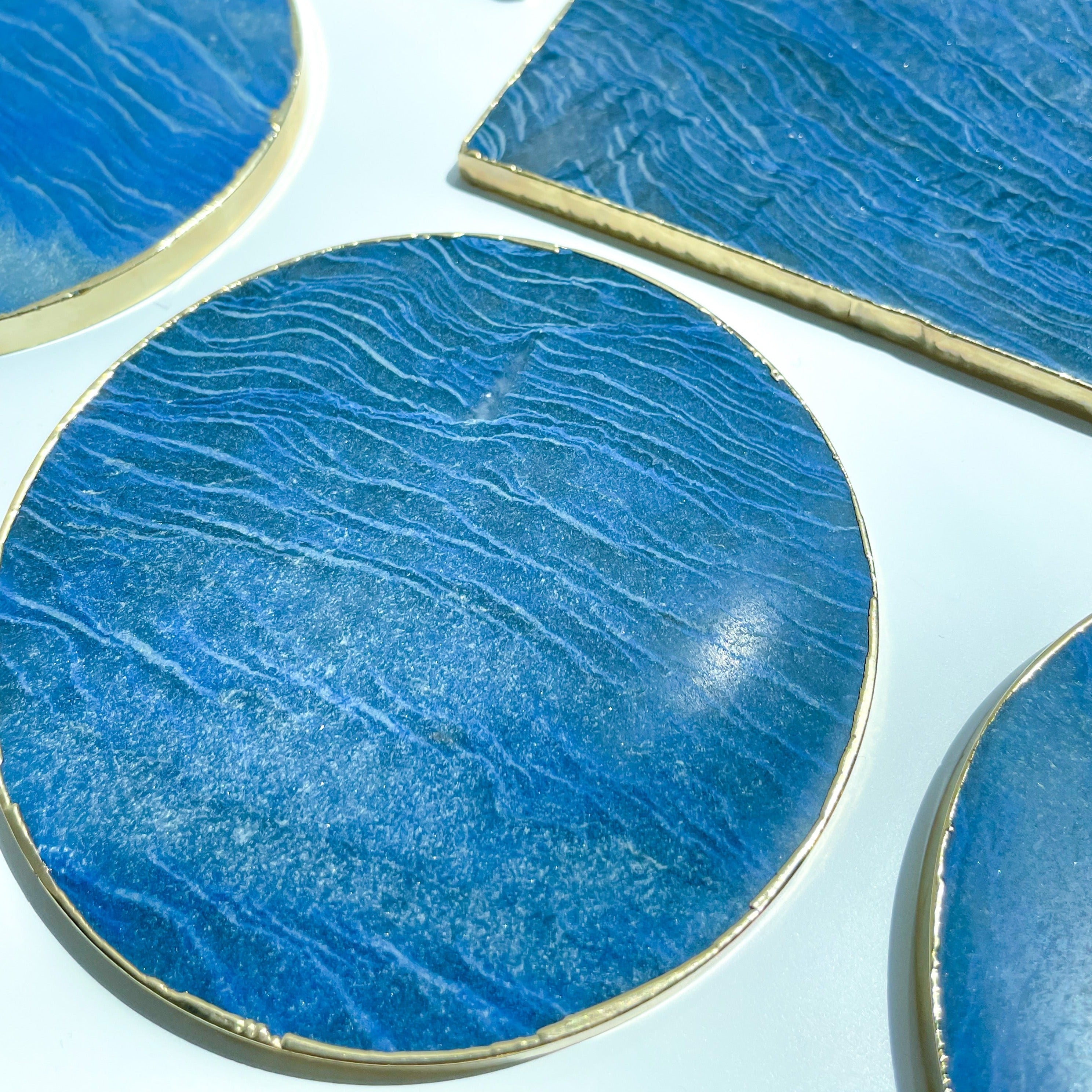 Blue Quartz Large Gold Edged Coasters Platters
