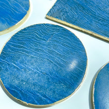 将图片加载到图库查看器，Blue Quartz Large Gold Edged Coasters Platters
