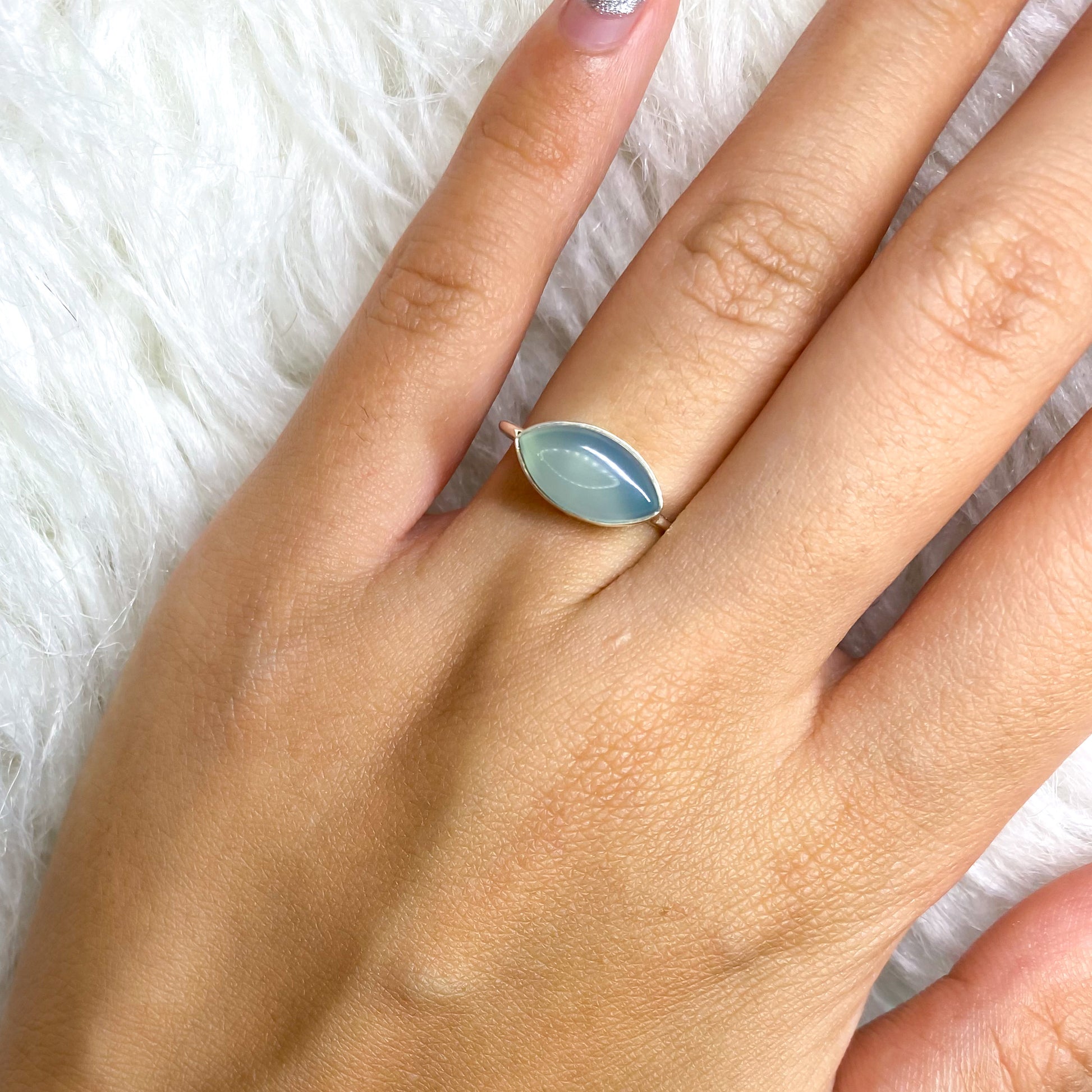 Blue Chalcedony “Eye” Ring in Simple Setting