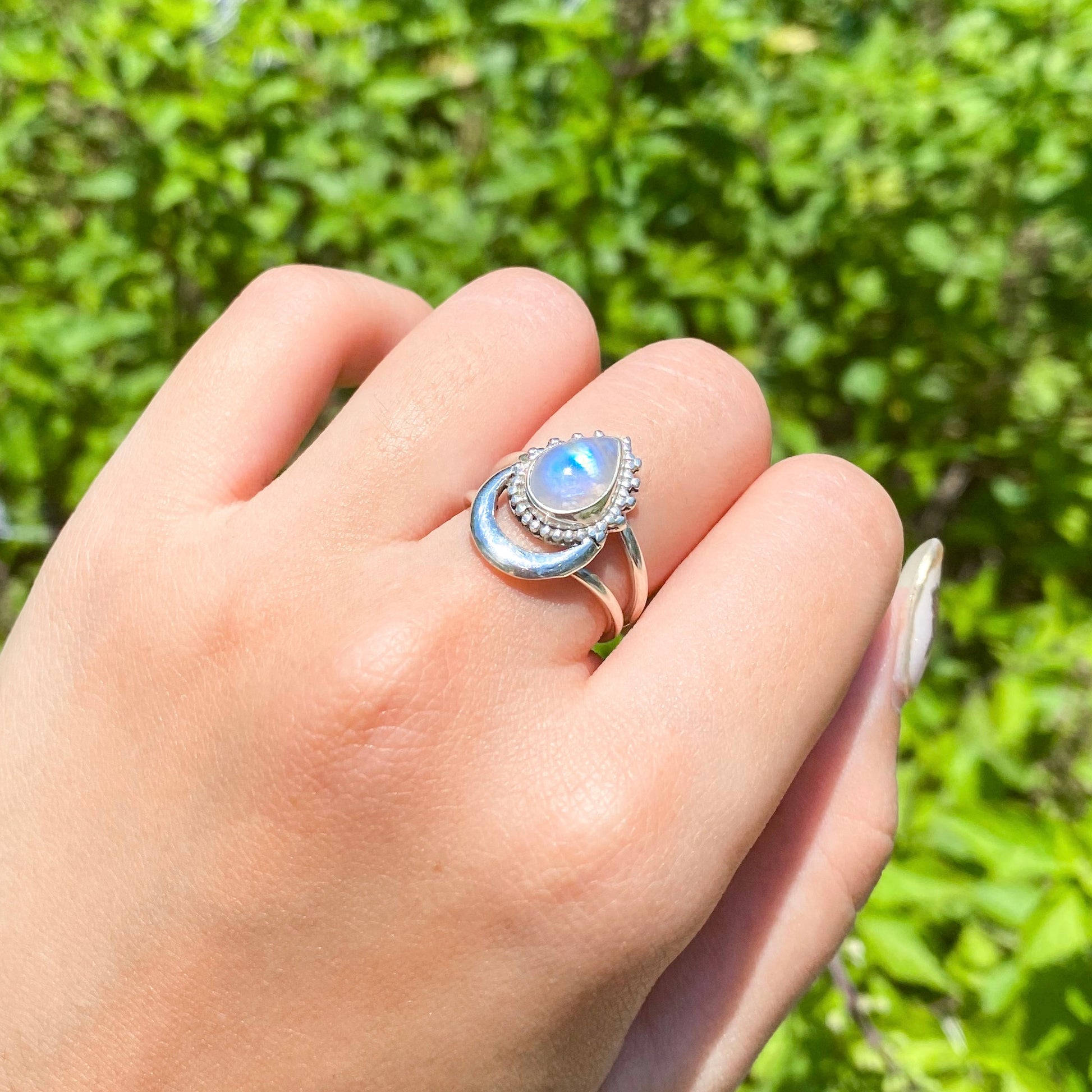 Moonstone Crescent Silver Ring MR-03
