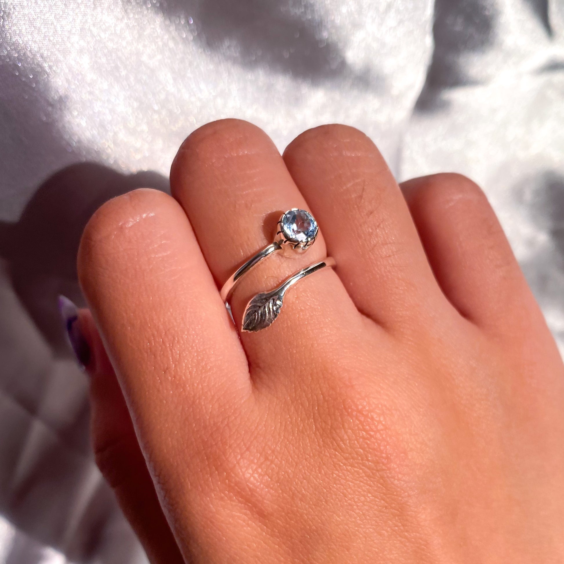 Blue Topaz Gemstone in 925 Sterling Silver Leaf Ring - Preorder