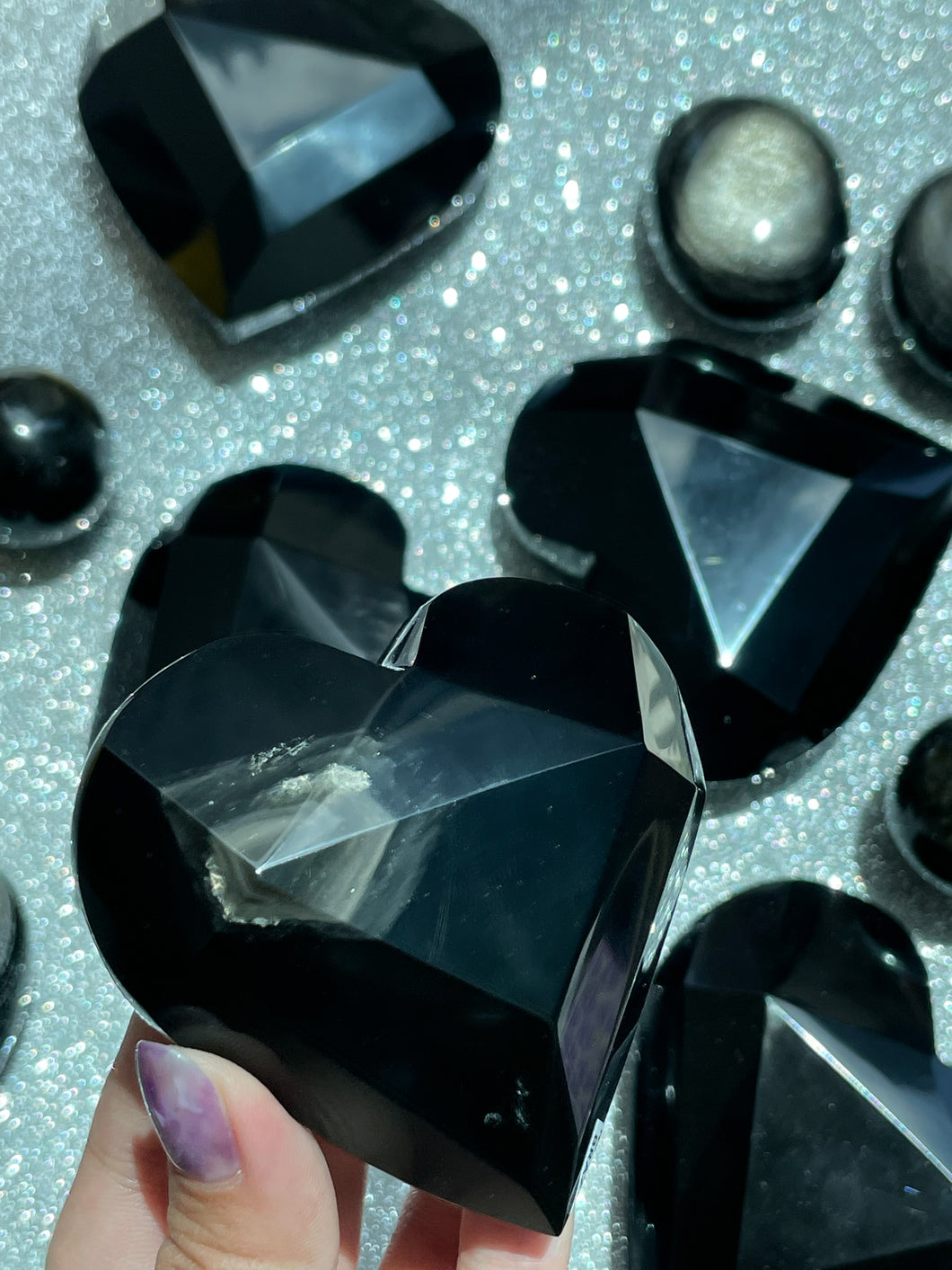 Black Obsidian Faceted Hearts