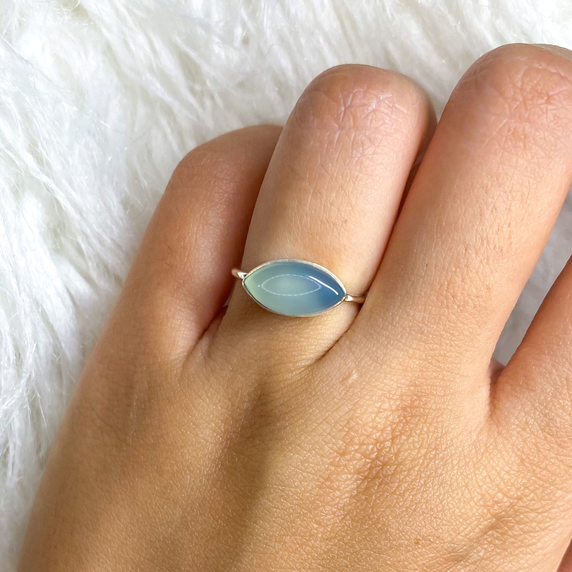 Blue Chalcedony “Eye” Ring in Simple Setting