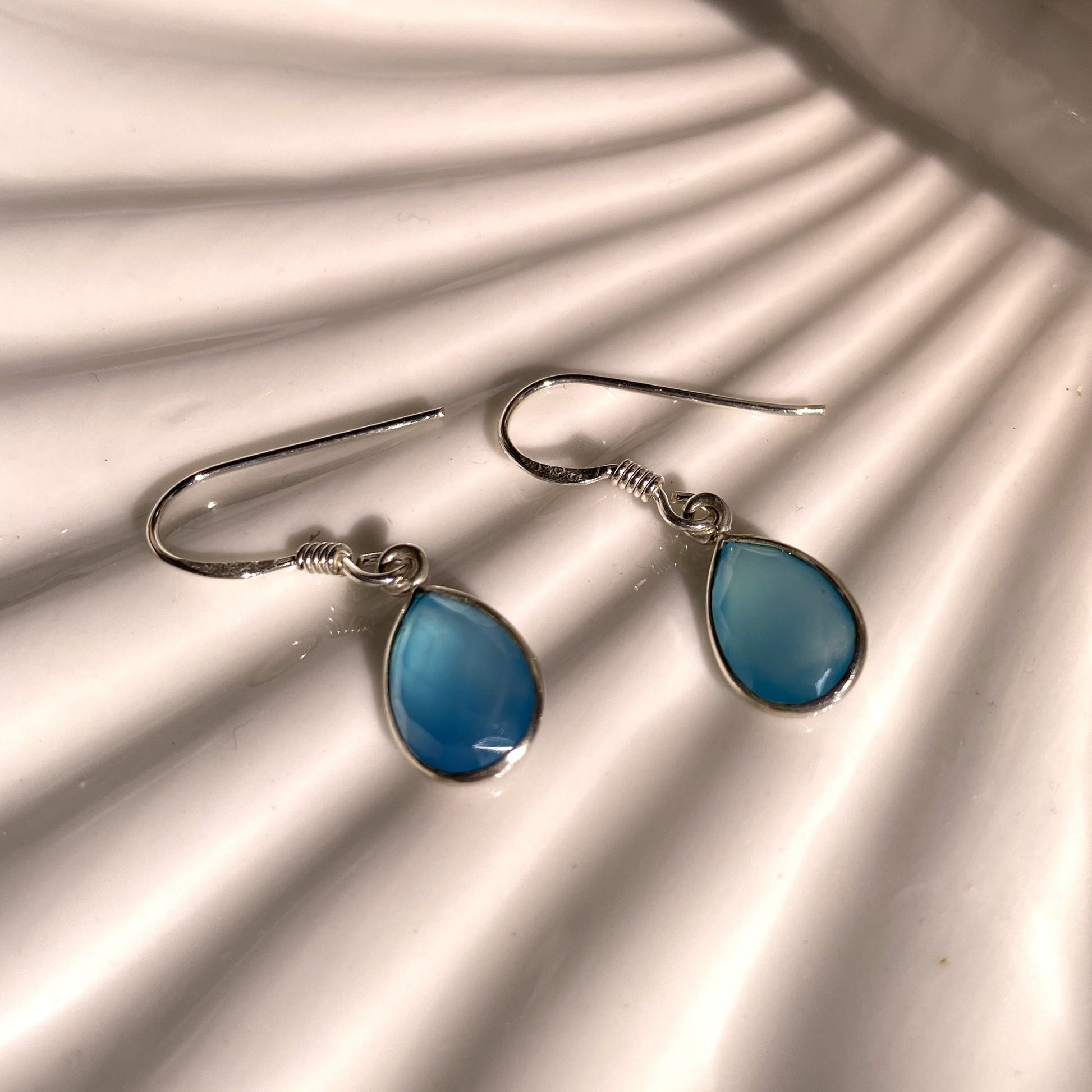 Blue Chalcedony Silver Drop Earrings
