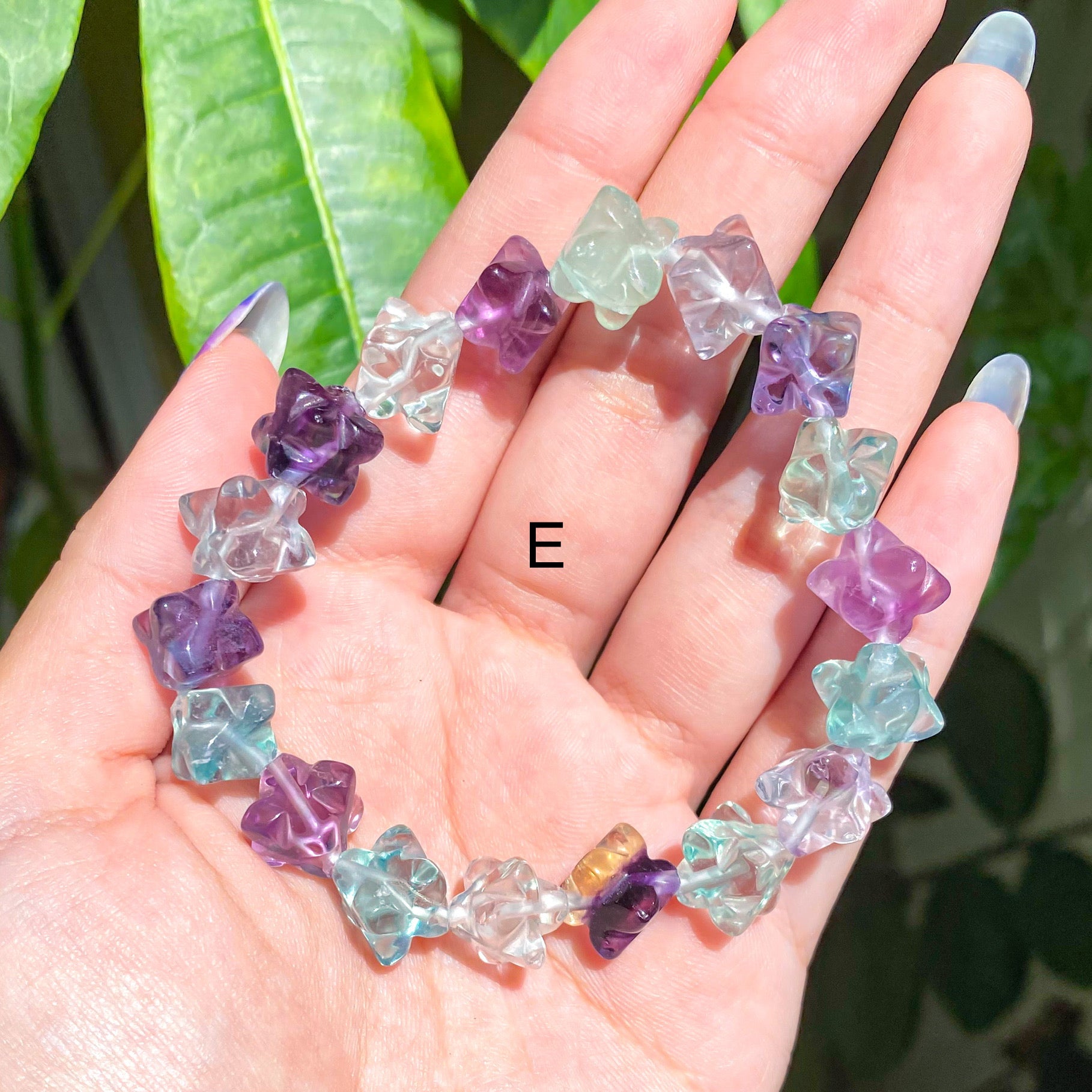 Clover Rainbow Fluorite Crystal Bead Bracelet