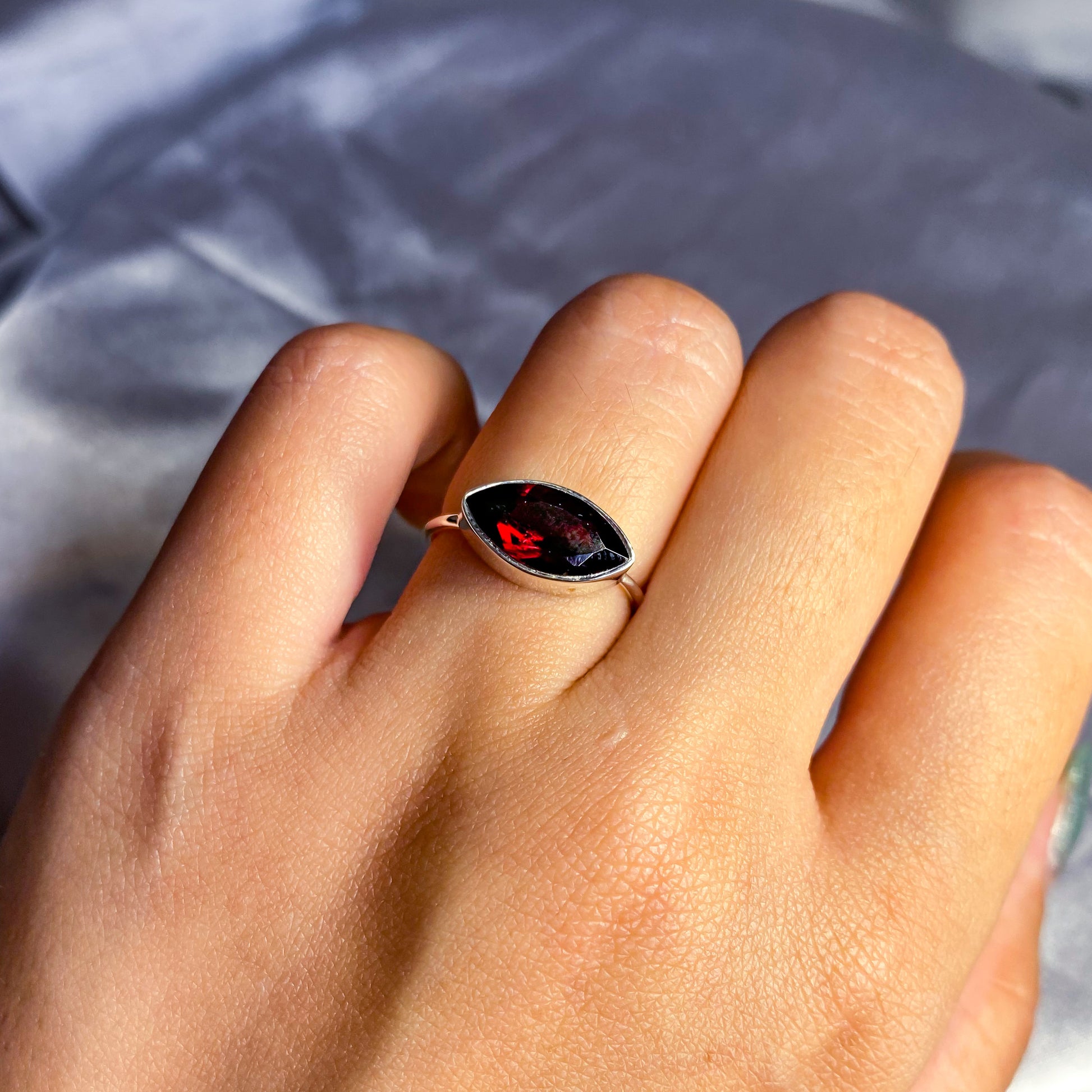 Garnet “Eye” Ring in Simple Setting (Preorder)