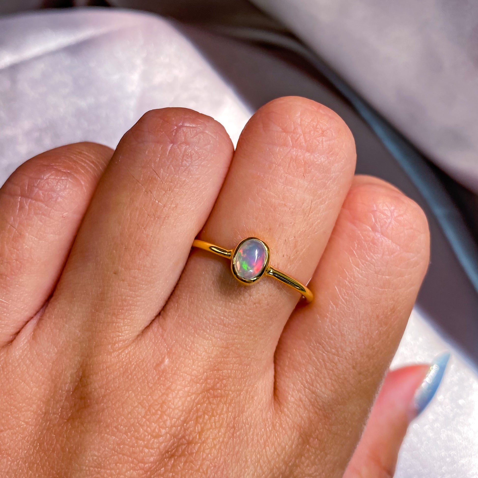 Ethiopian Fire Opal Oval Bezel Ring
