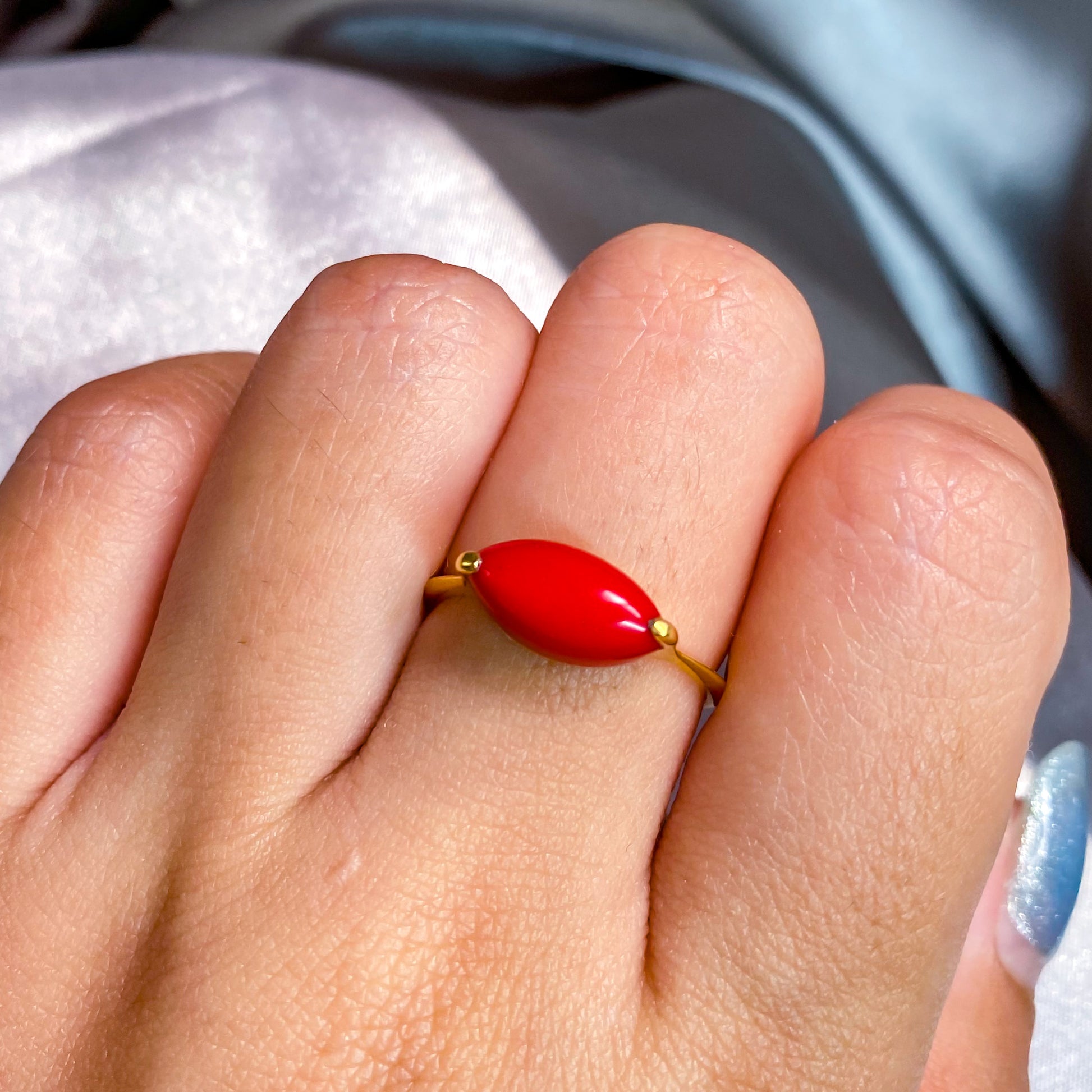 Red Coral Ring with Dainty Gold Filled Band