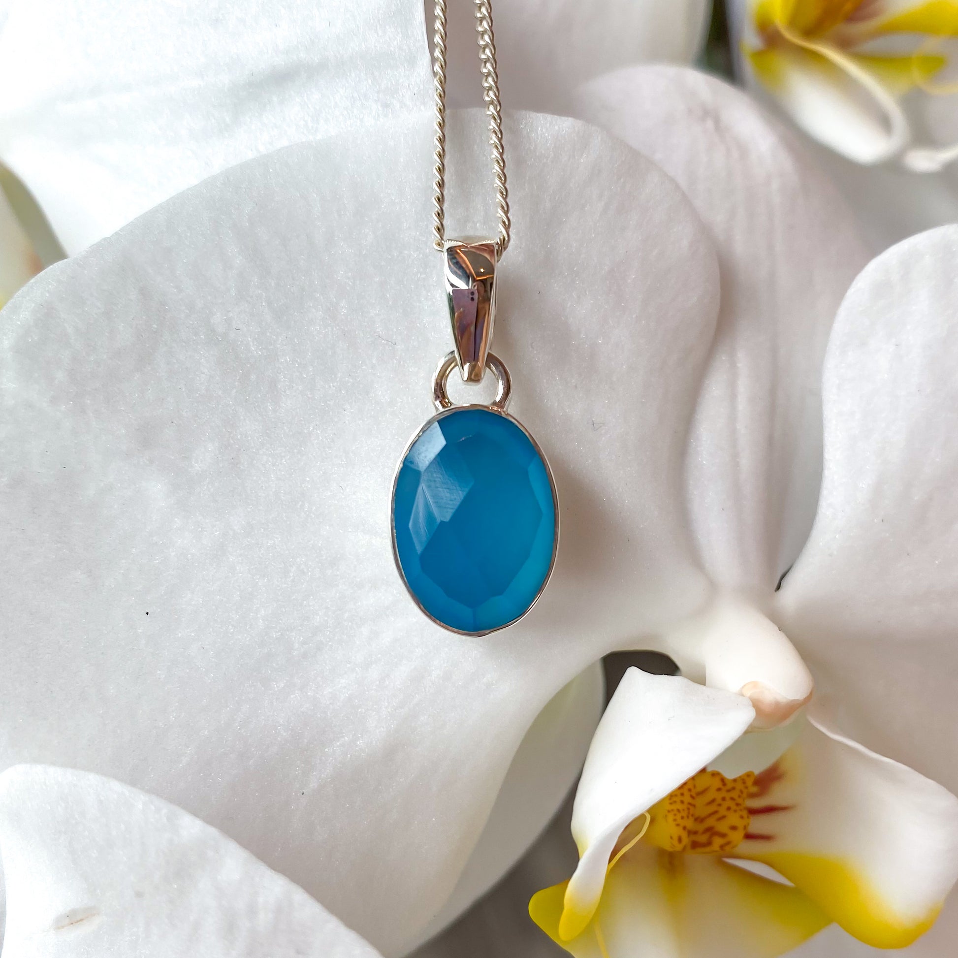 Blue Chalcedony Faceted Gemstone Pendant