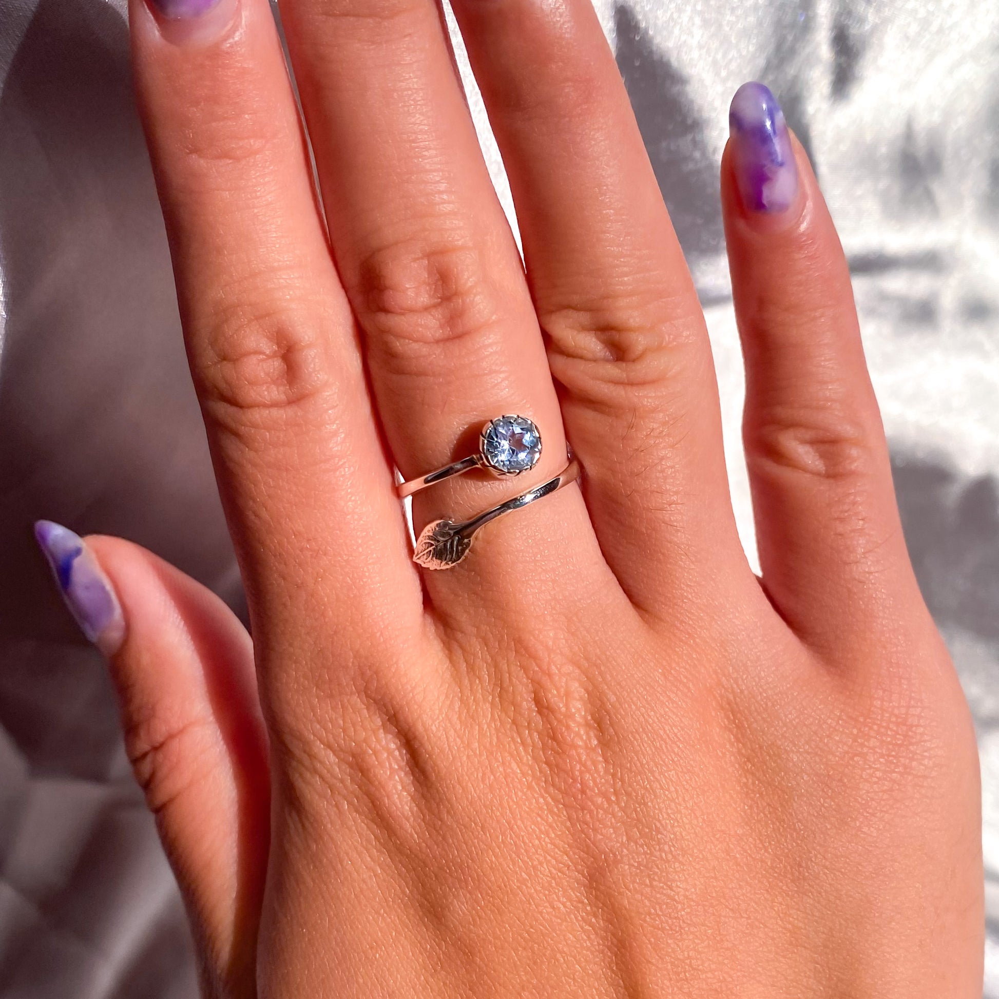 Blue Topaz Gemstone in 925 Sterling Silver Leaf Ring - Preorder