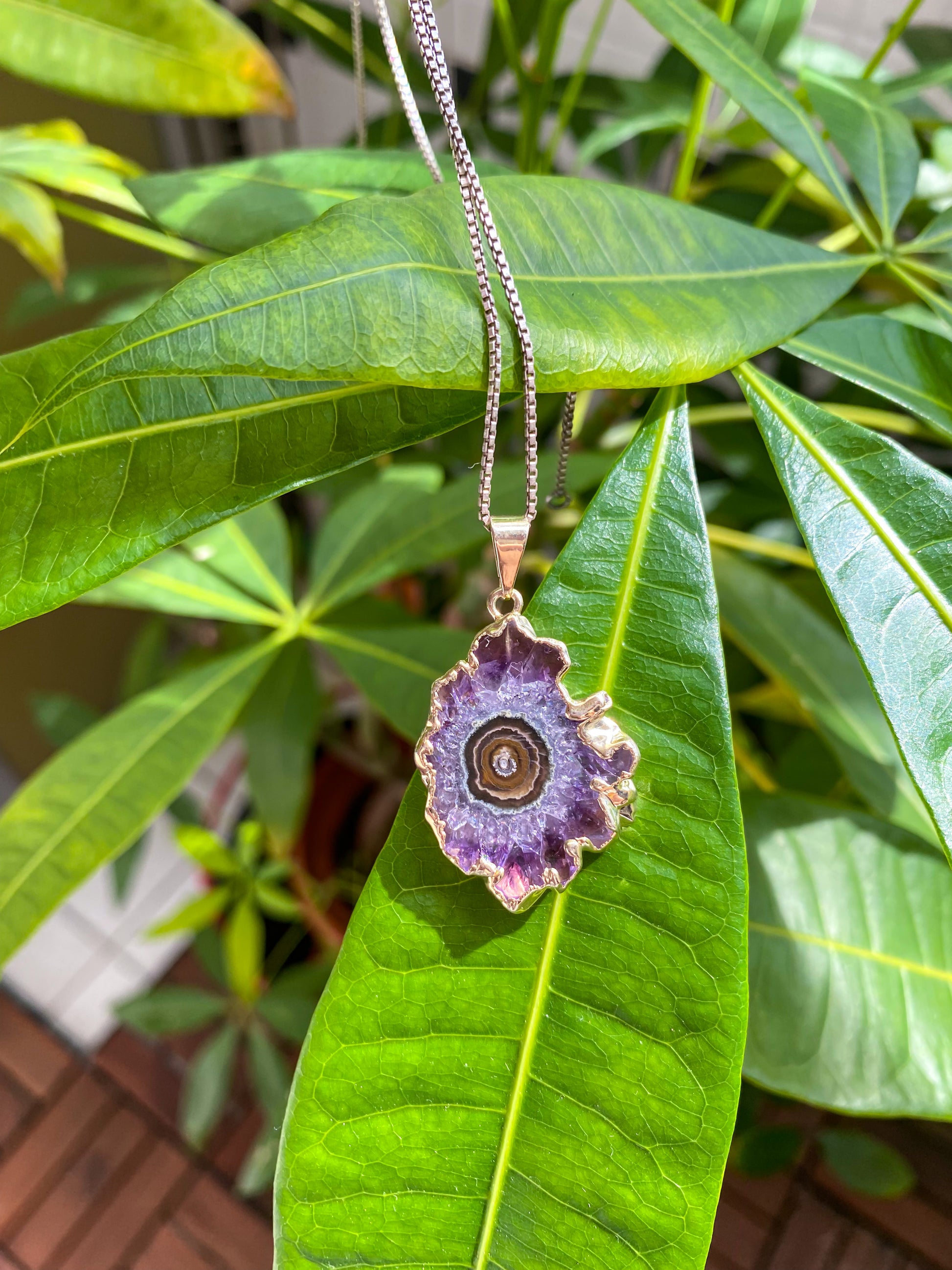 Amethyst Stalactite Pendants with Plated Edges