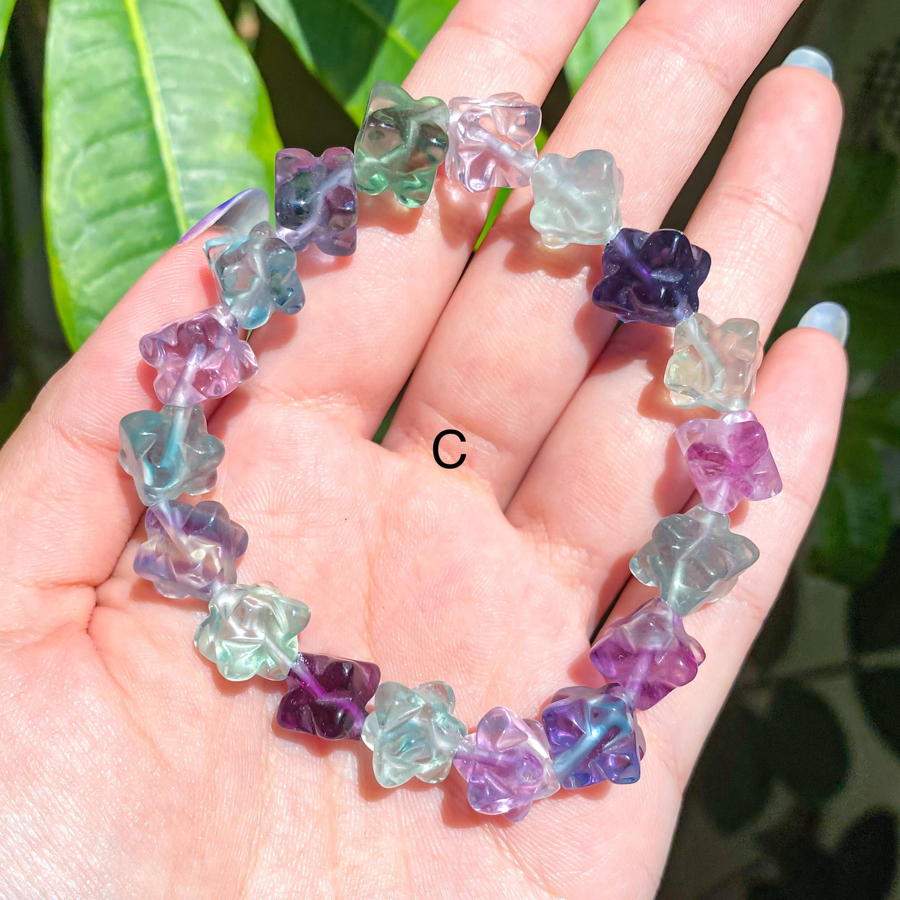 Clover Rainbow Fluorite Crystal Bead Bracelet